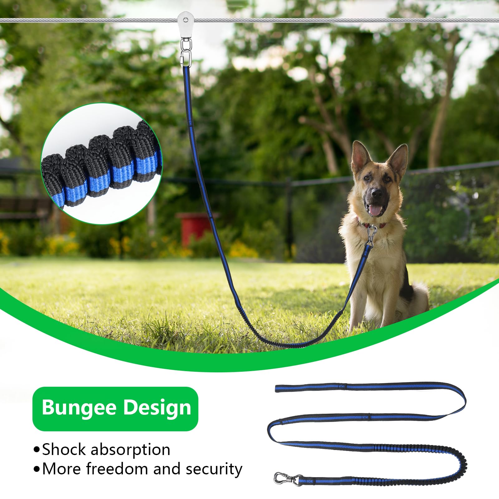 Xiaz Dog Tie Out Cable, 120Ft Trolley Runner Cable For Dogs Up To 250Lbs, Dog Lead For Yard, Camping, Outdoor, With 8 Ft Nylon B