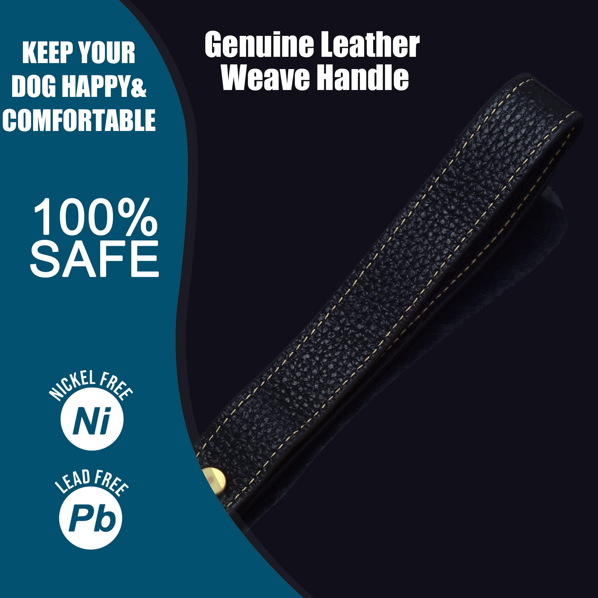 Idofas Gold Dog Chain Leash 18K Gold Stainless Steel Cuban Link Dog Leash With Leather Handle For Dogs Collar Chains(4Ft)
