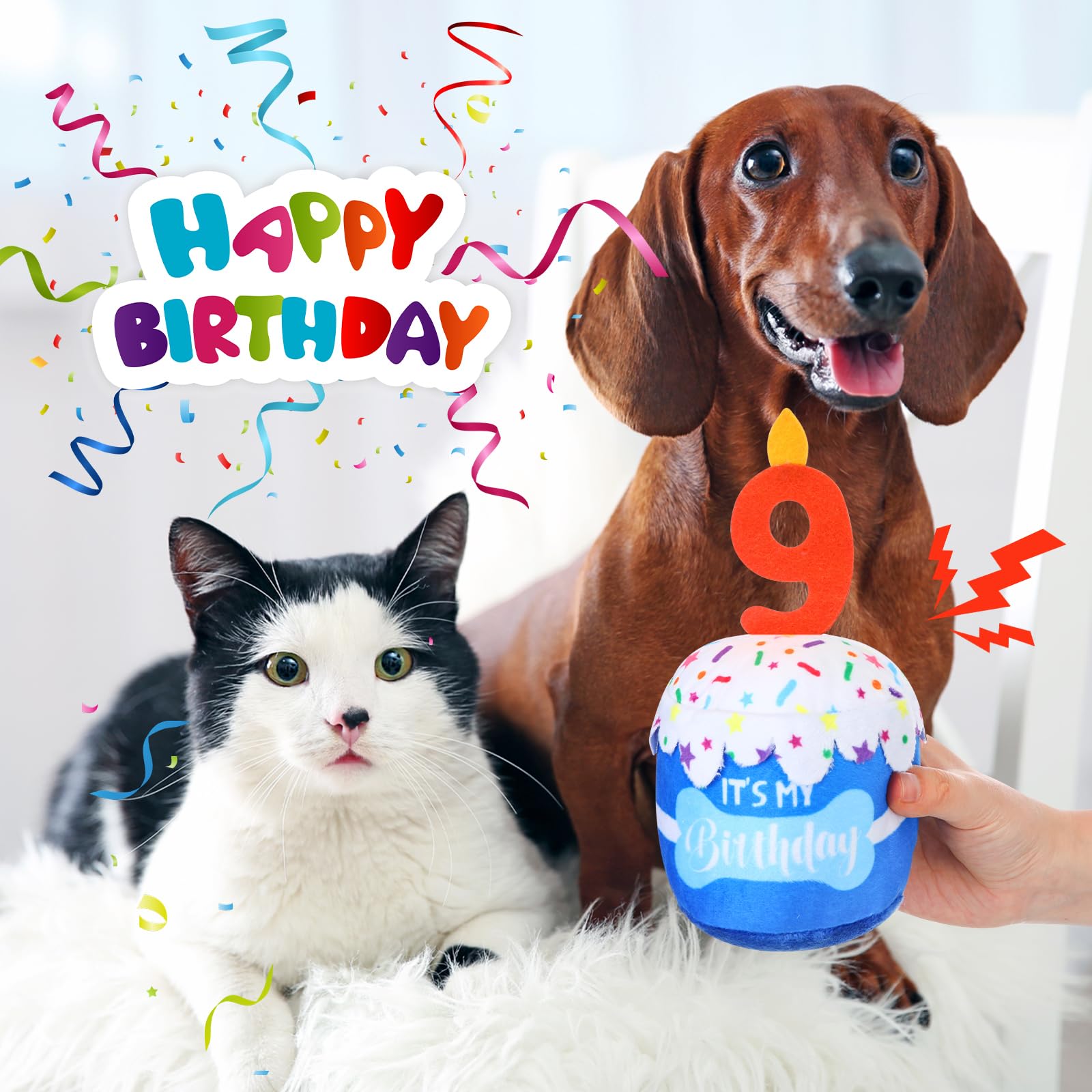 Dansydaisy Dog Birthday Cake Toy - Blue Plush Squeaky Accessory for Large, Medium & Small Dogs, Model ZHU-Dansydaisy-1193