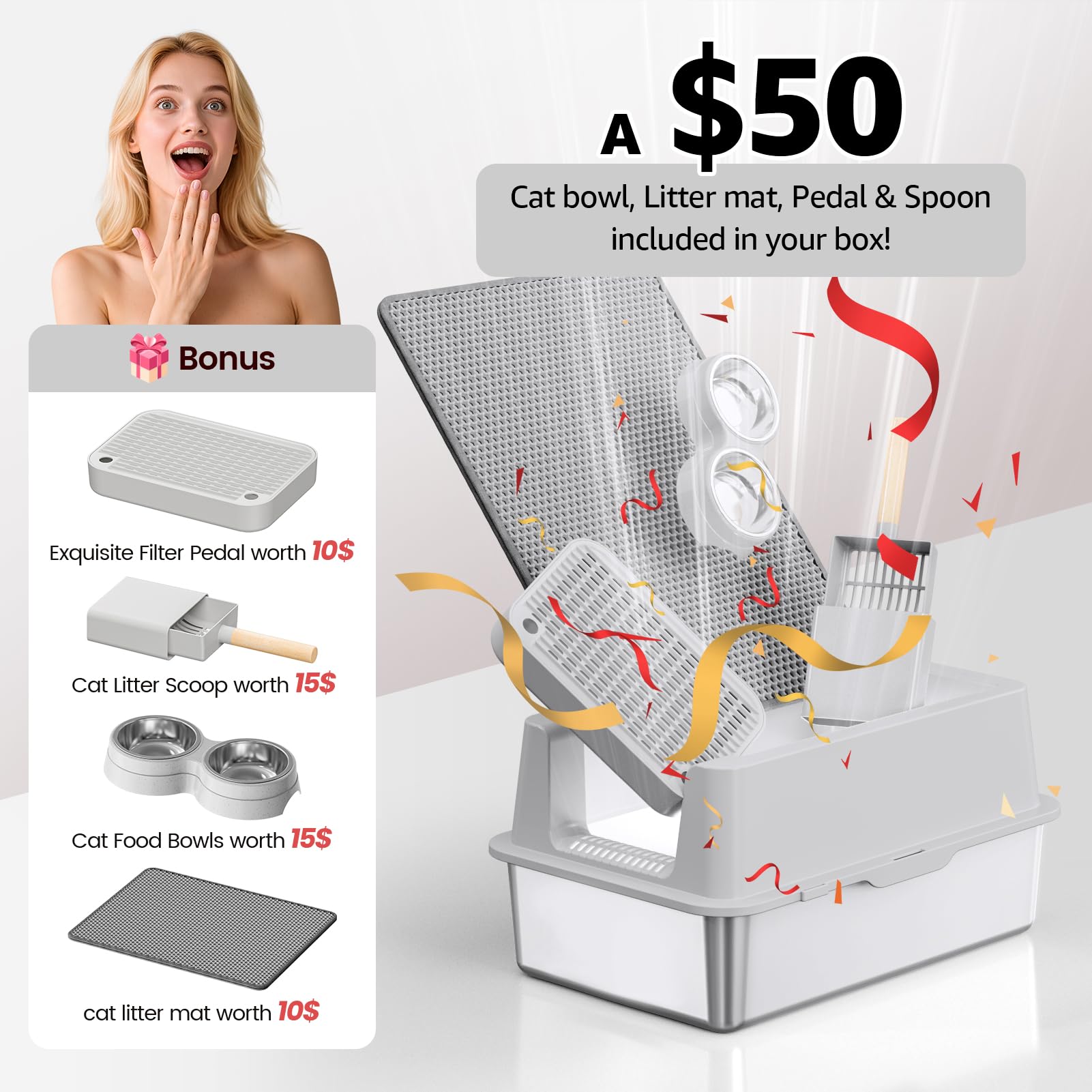 Stainless Steel Cat Litter Box - Enclosed Xl Metal Kitty Litter Box With Lid For Big Cats, High Sided, Anti-Leakage, Easy Cleani