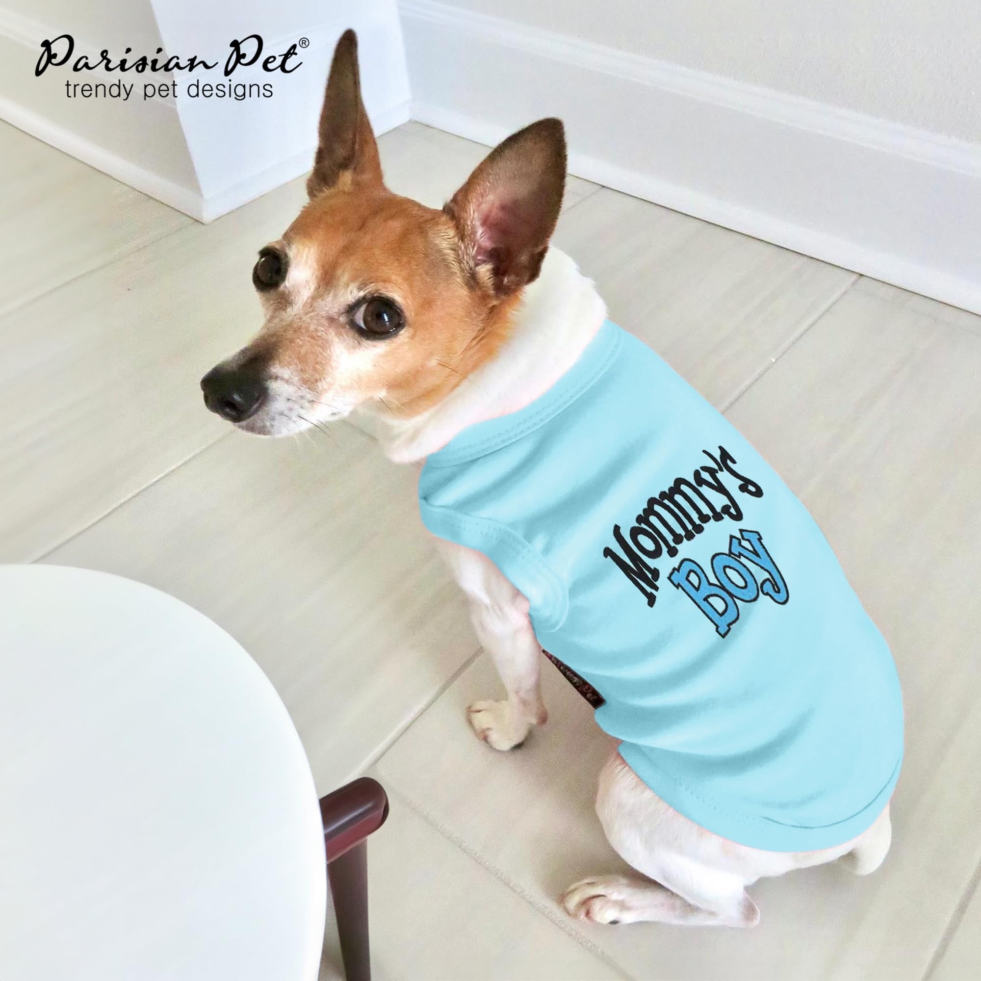 Parisian Pet Dog T-Shirt With Embroidered 'Mommy’S Boy' Words - 100% Cotton Boy Dog Clothes - Breathable Mamas Boy Dog Shirt - Machine Washable Dog Shirt For Large Dogs, 2Xl
