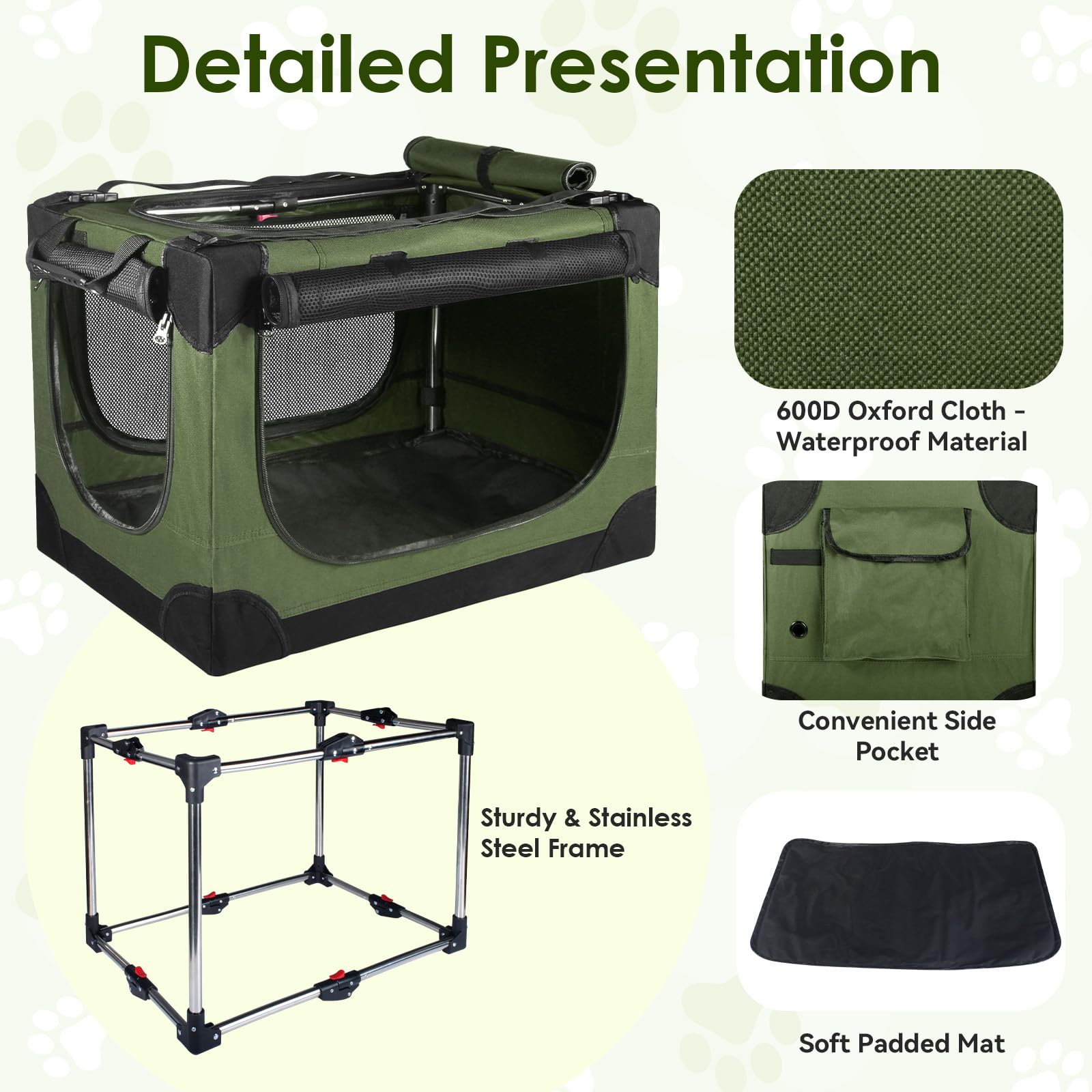 Crazydeer Soft Small Dog Crate - 24 inch Portable Travel Puppy Crate for Small Pets or 2 Cats, Collapsible Pet Carrier with 4 Me