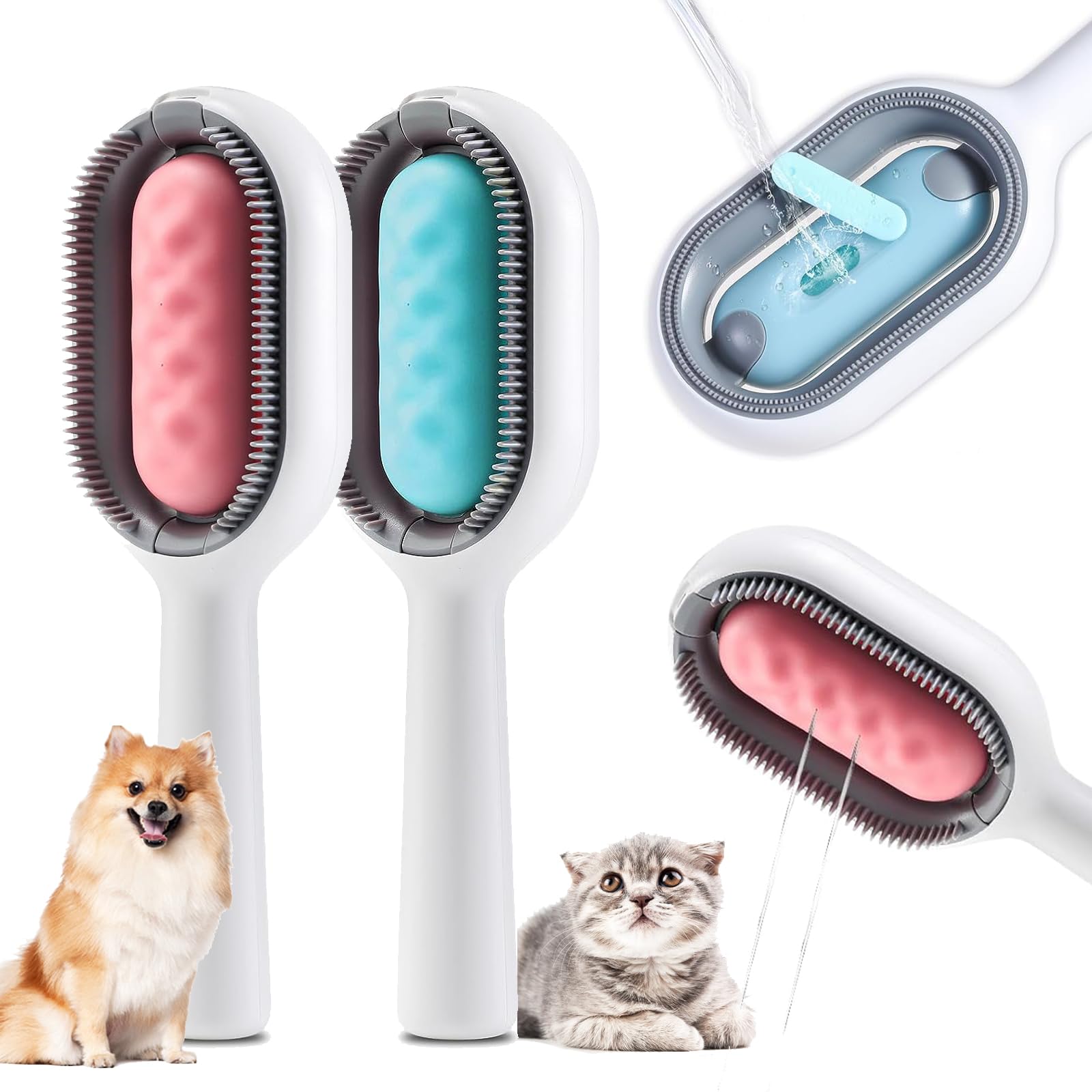 Mivofun 4 In 1 Pet Hair Removal Comb With Gravity Water Tank, Cat Dog Massage Brush Self Cleaning Grooming Wet Comb For Shedding