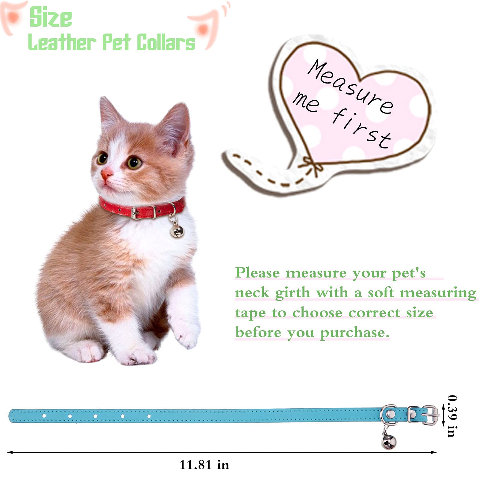 Weewooday 6 Pieces Leather Cat Collar With Bell Cute Pet Leather Kitten Collar For Boy Girl Cats With Safety Elastic Strap For S