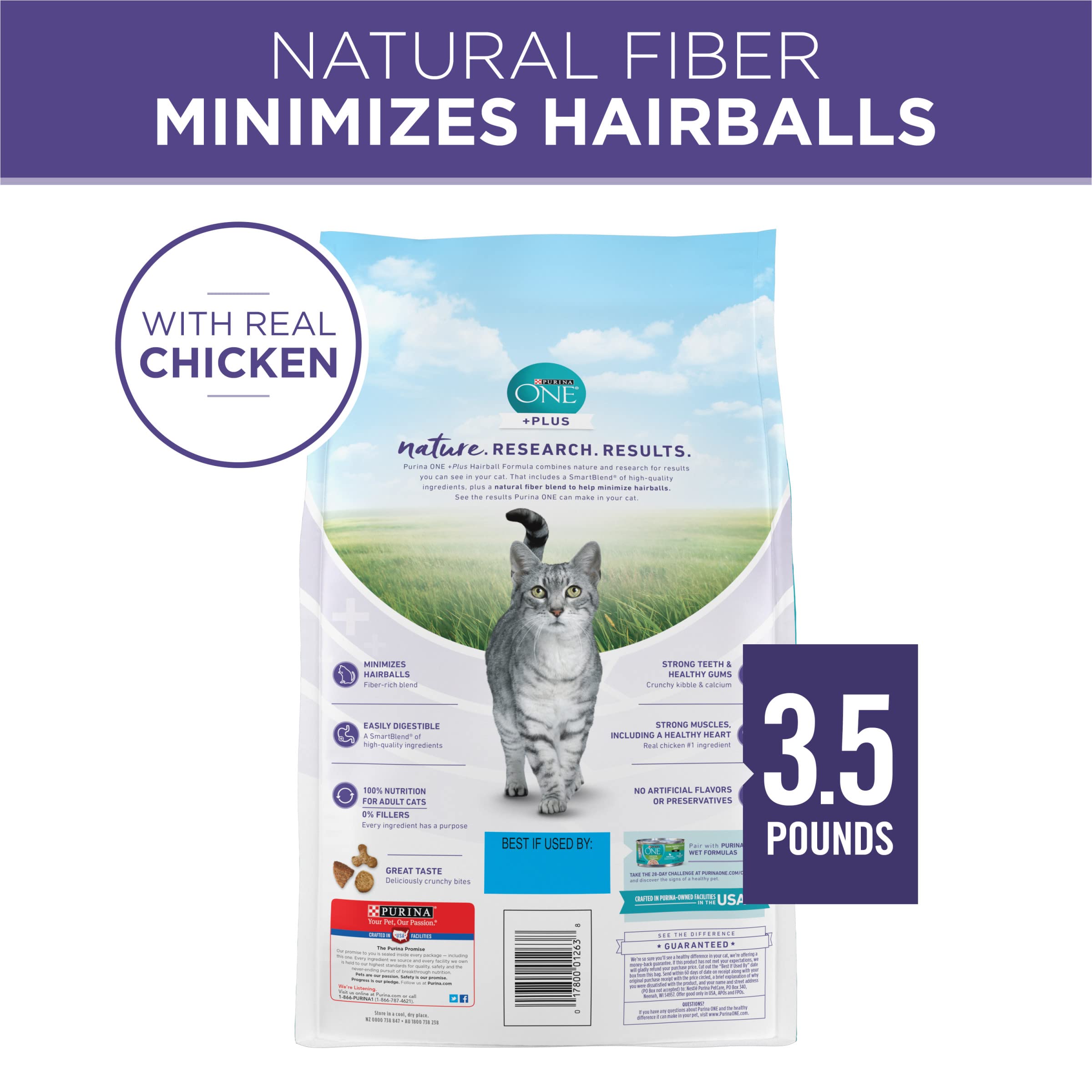 Purina ONE Natural Cat Food for Hairball Control, +PLUS Hairball Formula - 3.5 lb. Bag