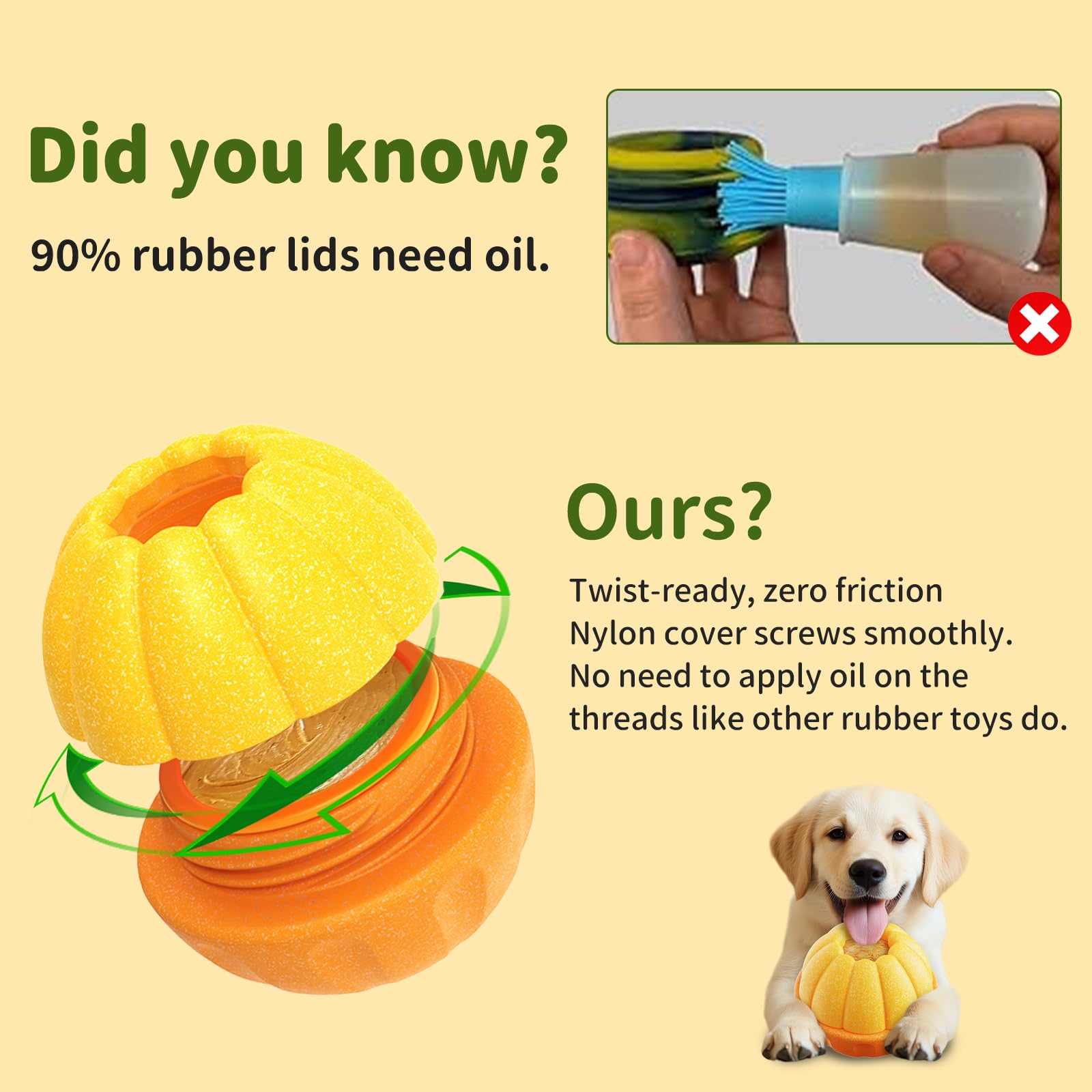 JoyBruko Interactive Dog Toys for Aggressive Chewers, /No Oil Needed/Smooth Screwing Frozen Treat Freezable Dog Puzzle Treat Dis