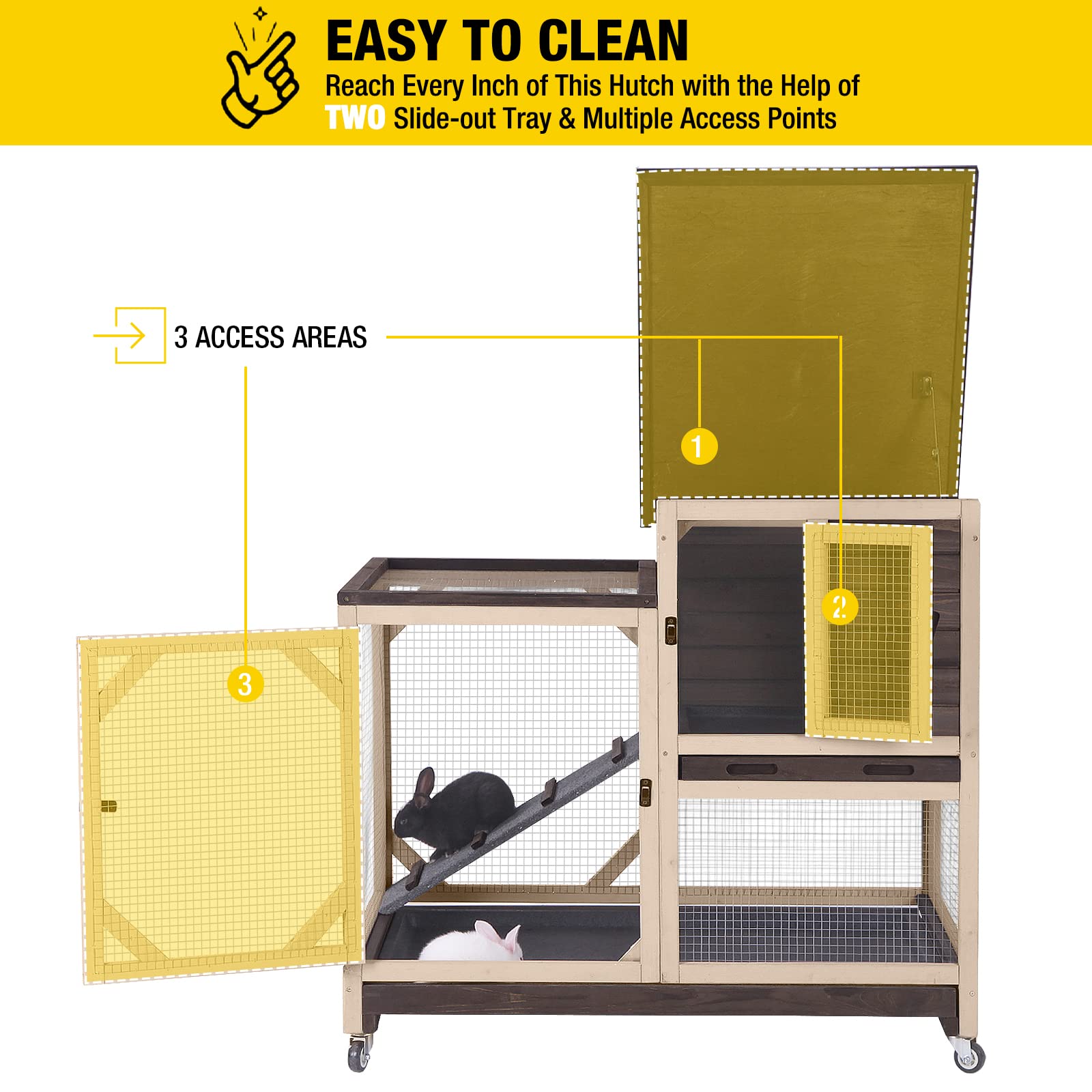 Rabbit Hutch Cage Outdoor And Indoor Bunny Hutch On Wheels With Two Deeper No Leak Trays, Guinea Pig Cages Rabbit House (Coffee