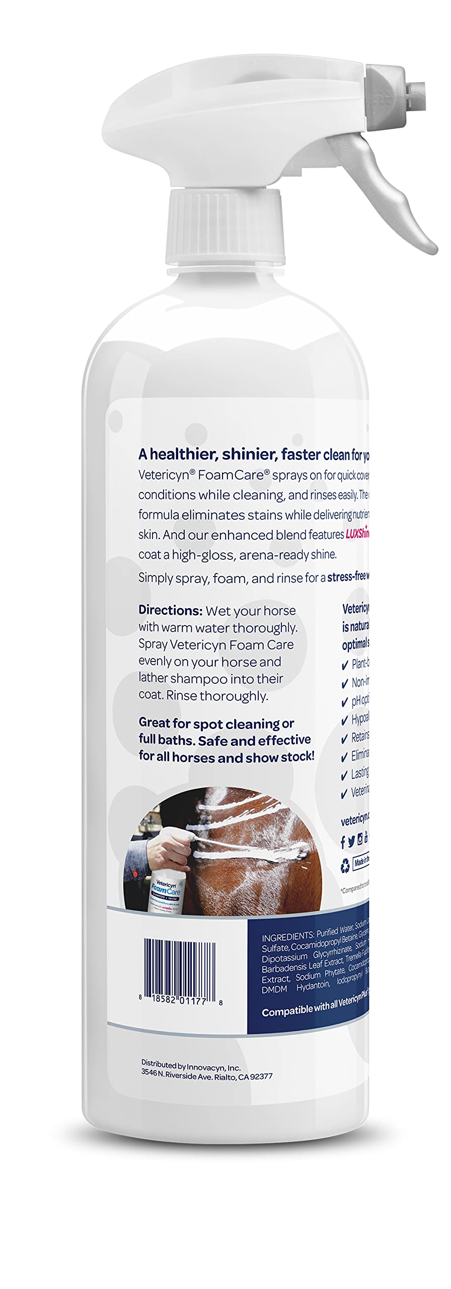 Vetericyn FoamCare Horse Shampoo - Equine Instant Foam Sprayable Shampoo with Aloe to Promote Healthy Skin and Coat, Paraben Fre