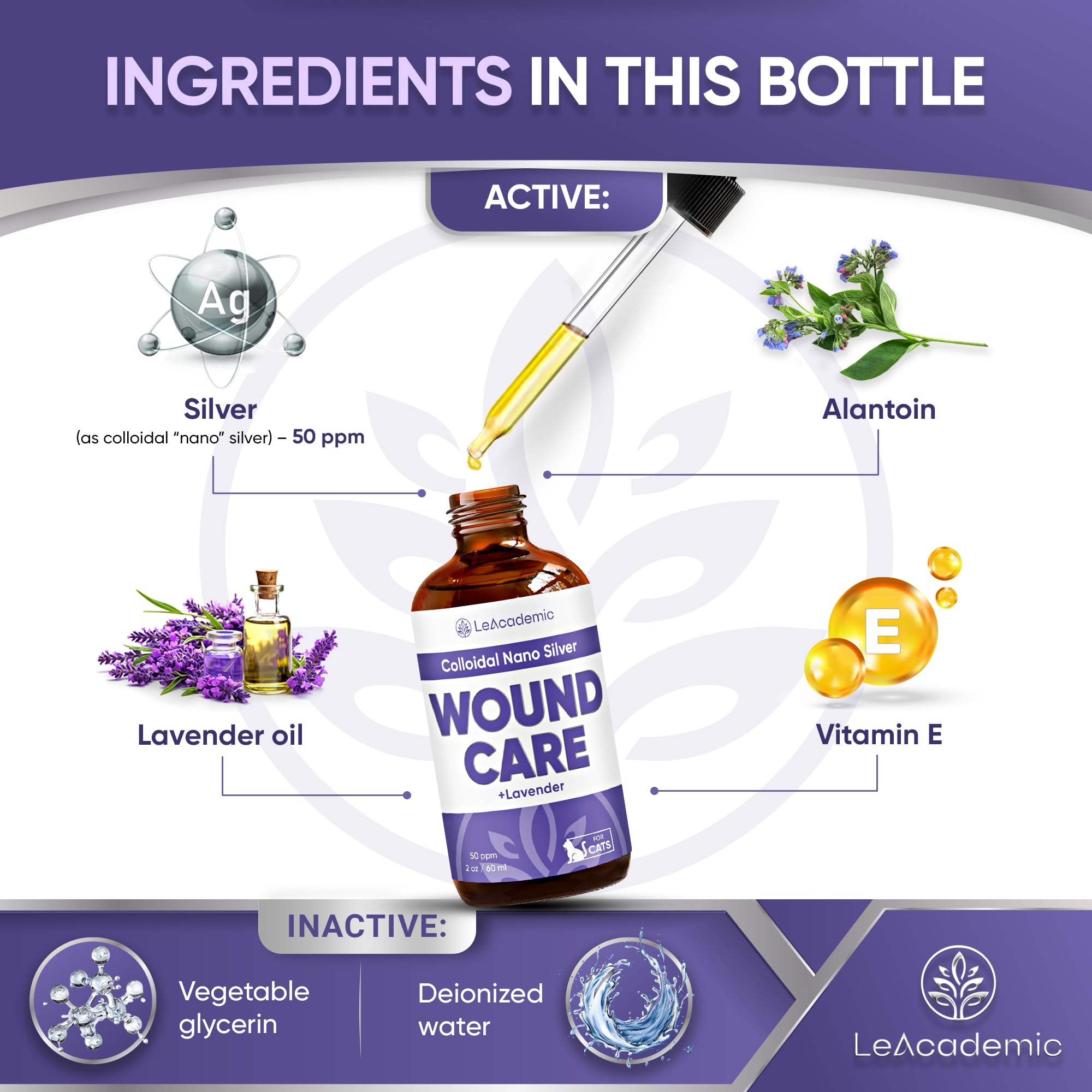 Cat Wound Care in Drops | Wound Care + Lavender | Lavender & Vitamin E Drops | Natural Ingredients | All Ages and Breeds | 2 Oz