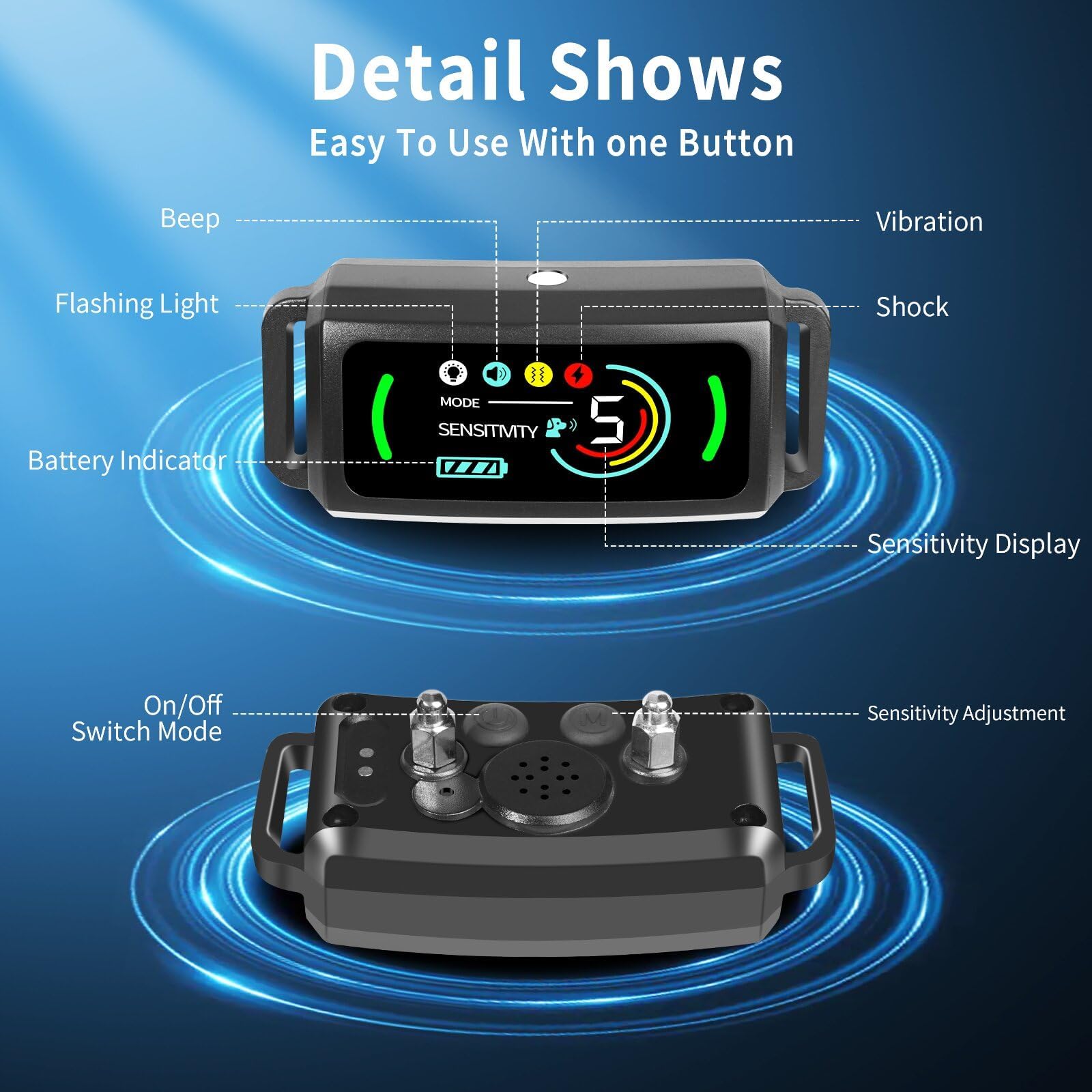 Lyjlmx Dog Bark Collar Rechargeable Smart Collardog Training Collar Flashing Light Collar Anti Barking Training Collar Ip67 Wate