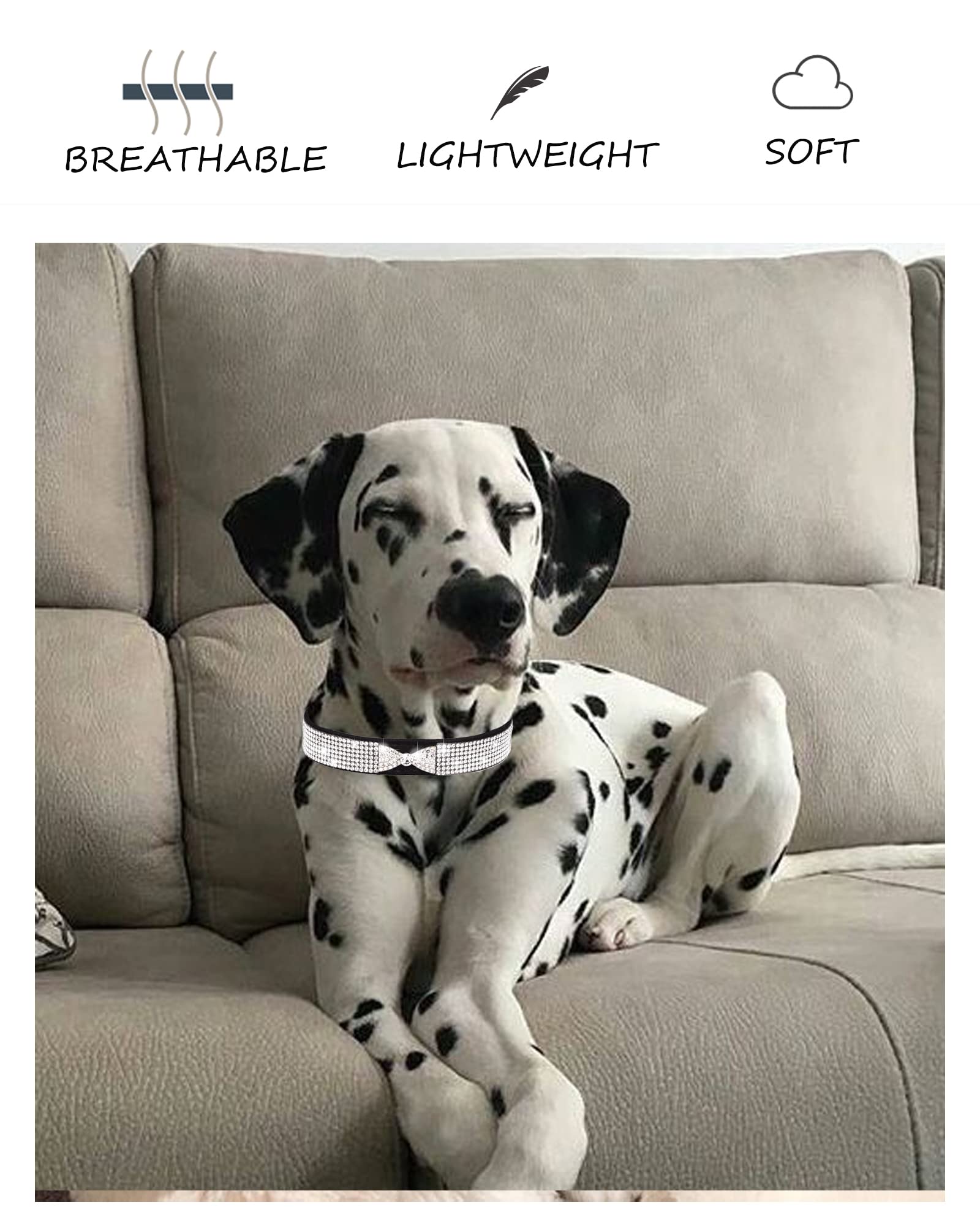 Dog Collar For Small Dogs, Adjustable Leather Suede Bling Dog Collars,Pink Dog Collar Cat Collar, Rhinestone Dog Collar (Xs, Bla