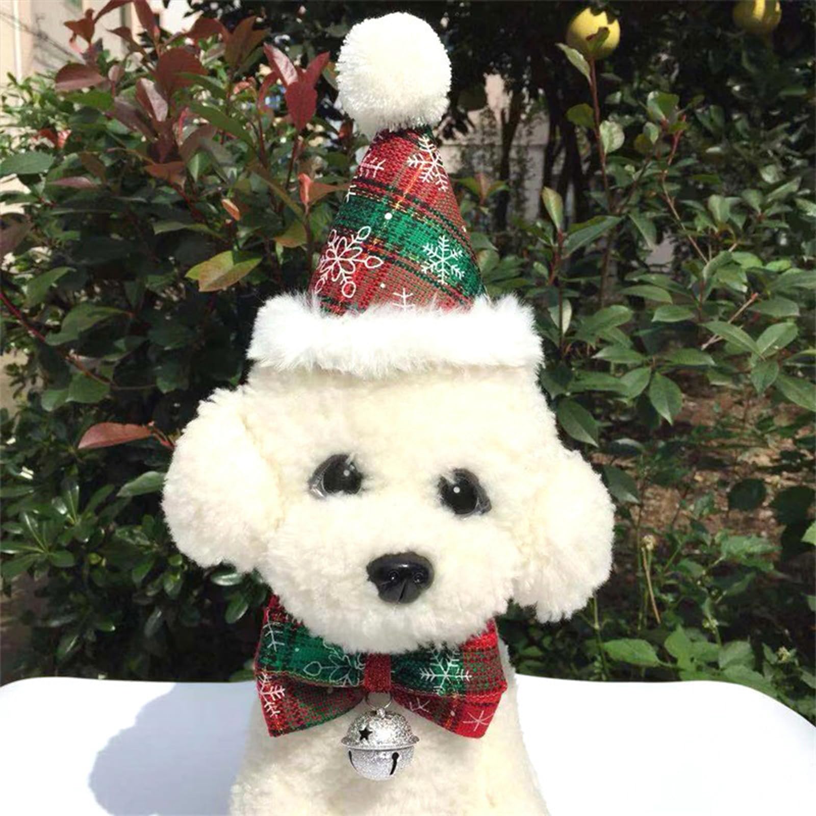 Generic Christmas Dog Cat Pets Caps Tie Small Pets Snowflake Hats Bowties Sets Snowflake Pattern Red Green Holiday Cat Party Hat