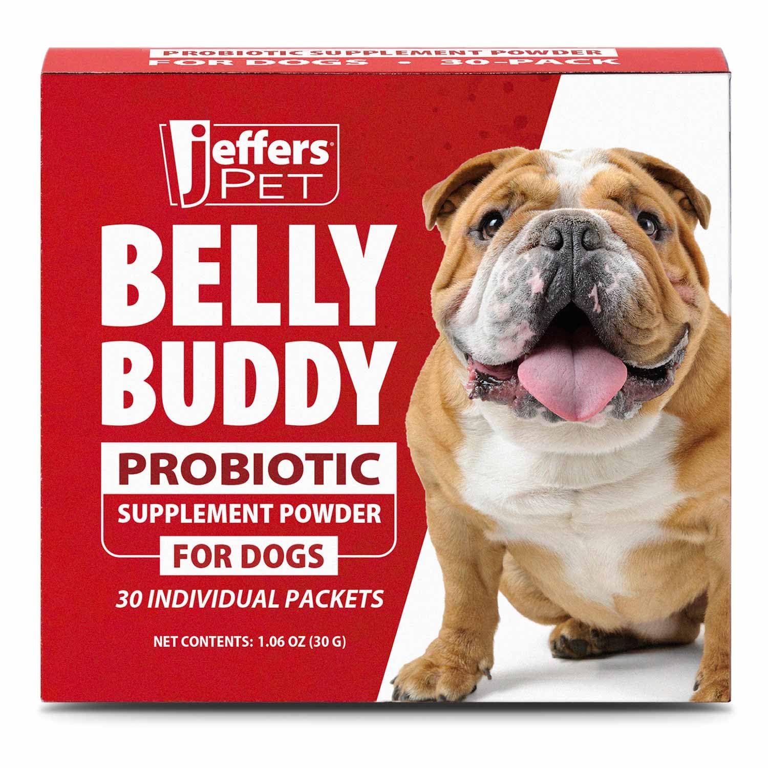 Jeffers Belly Buddy Dog Probiotic Powder Packets, 30 Count - Veterinary Formulated, Four Probiotic Strains & Vitamins for Gut He