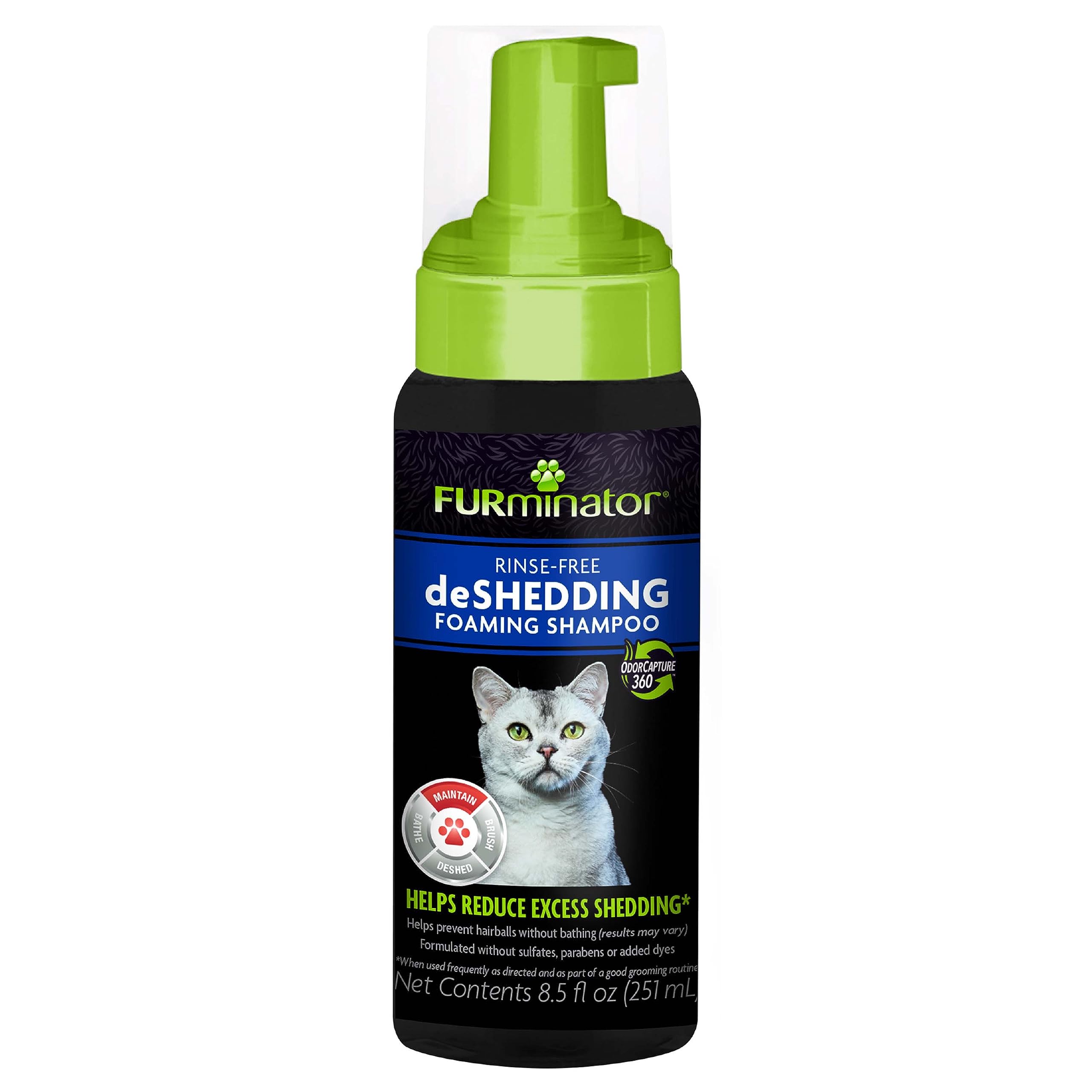 Furminator Rinse-Free Deshedding Foaming Shampoo For Cats, 8.5 Oz