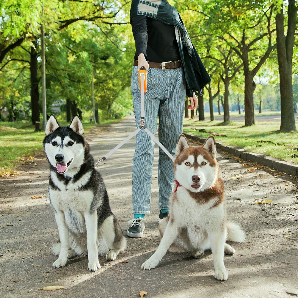 Kooltail Dual Retractable Dog Leash For Two Dogs Up To 110 Lbs, Heavy Duty Double Headed 16 Ft Flexi Extendable 360?Tangle-Free One Button&Lock Brake Dog Leash For Small Medium Large Dogs Puppyorange