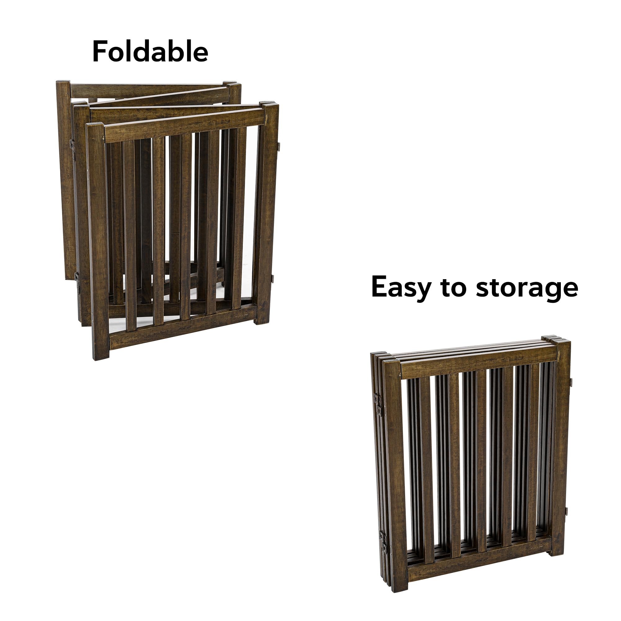 Lzrs Solid Hardwood Freestanding Pet Gate,Wooden Dog Gates For Doorways,Nature Wood Dog Gates For The House,Dog Gate For Stairs,Freestanding Indoor Gate Safety Fence,Walnut,24' Height-4 Panels