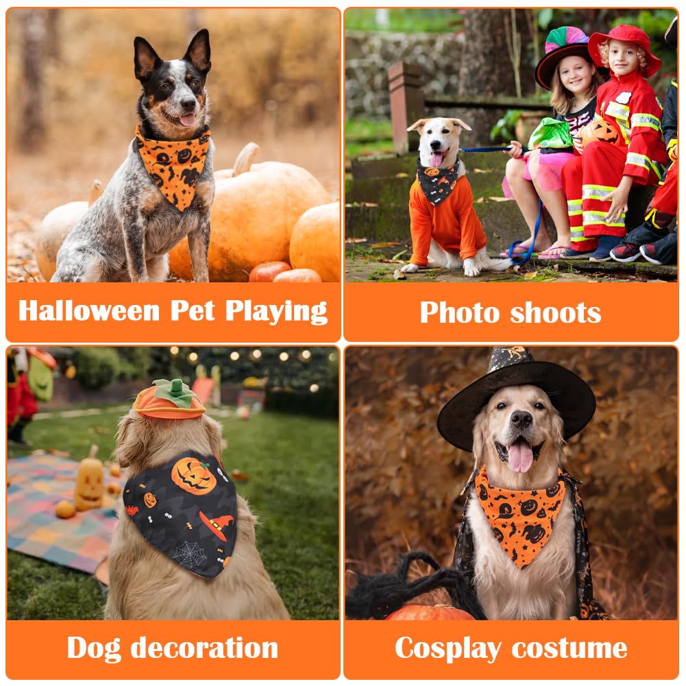 Vivifying Halloween Dog Bandanas 2 Pack, Sorceress Hat And Pumpkins Halloween Accessories For Pets, Dog Scarf Costume For Trick-