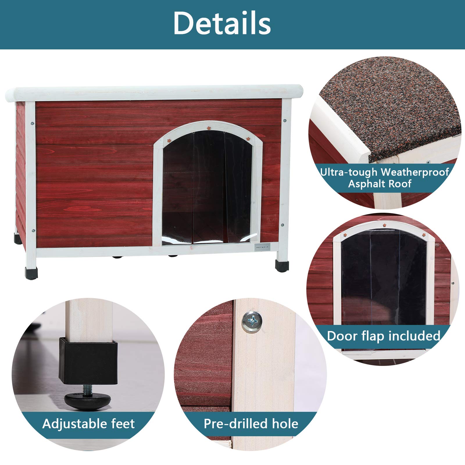 Petsfit 40.8 X 26 X 27.6 Inches Wooden Dog Houses, Dog House Outdoor