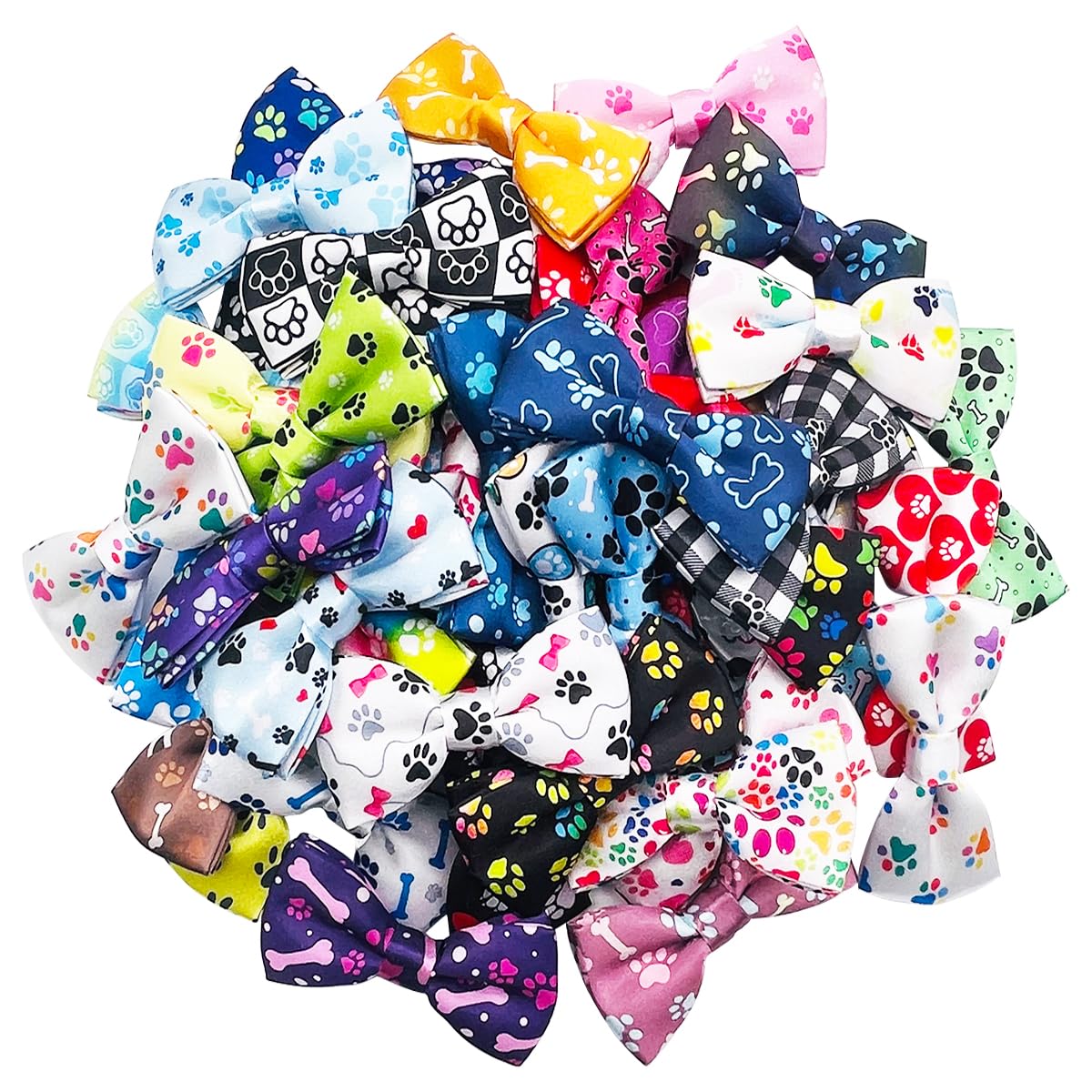 Pet Show 50Pcs Paw Bone Printed Small Dogs Bowties Collar Attachment Bows Embellishment Medium Dog Puppies Cats Collar Charms Ac