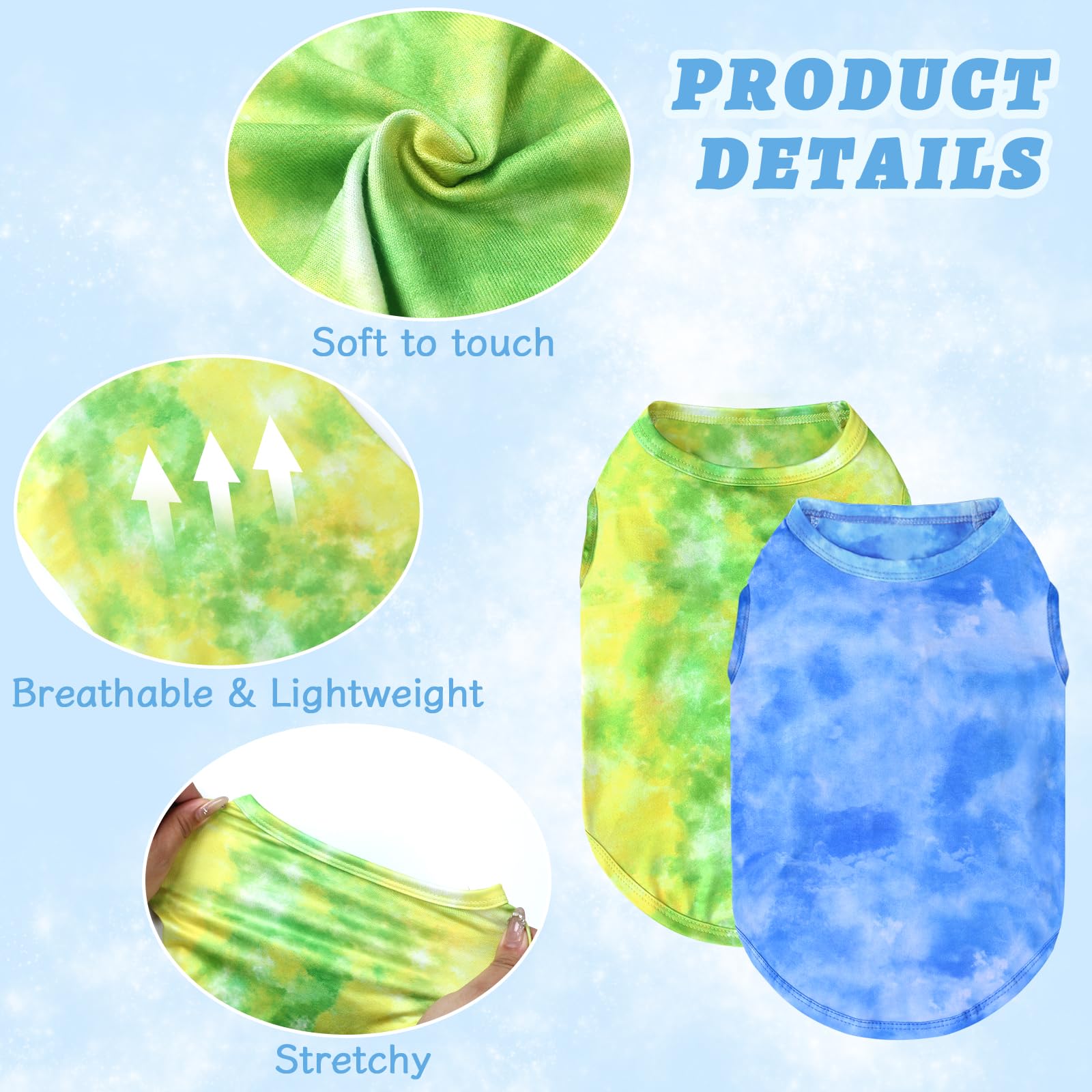 Xpudac 4 Pack Dog Shirt Tie Dye Lightweight Dog Clothes For Small Dogs Boy Girls Breathable Stretchy Tank Top Vest-Medium