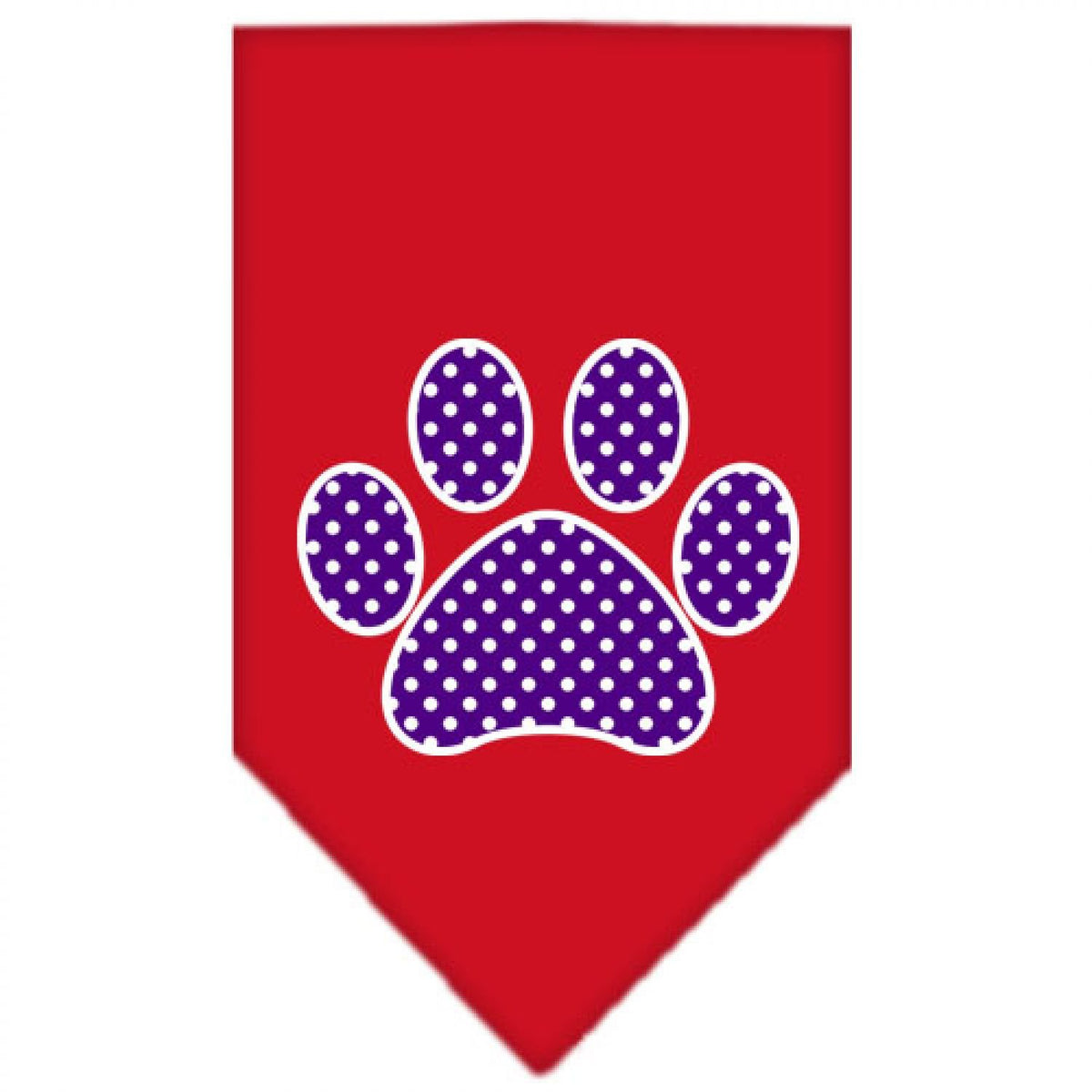 Pet and Dog Bandana Screen Printed, &quot;Purple Swiss Dot Paw&quot; Red Large