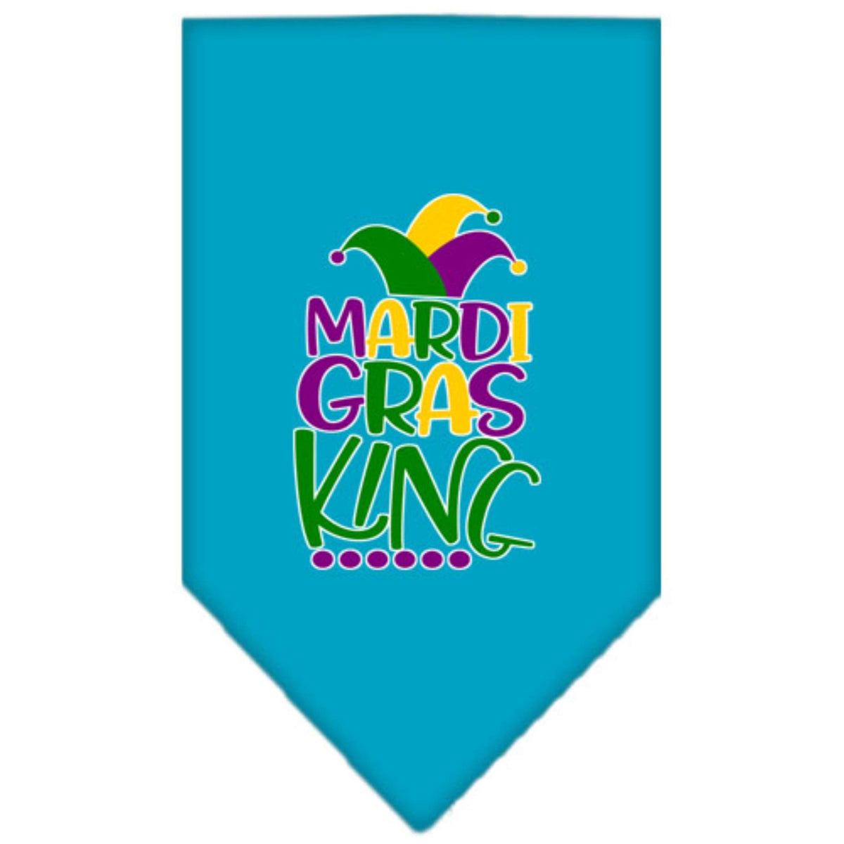 Pet and Dog Bandana Screen Printed, &quot;Mardi Gras King&quot; Turquoise Small