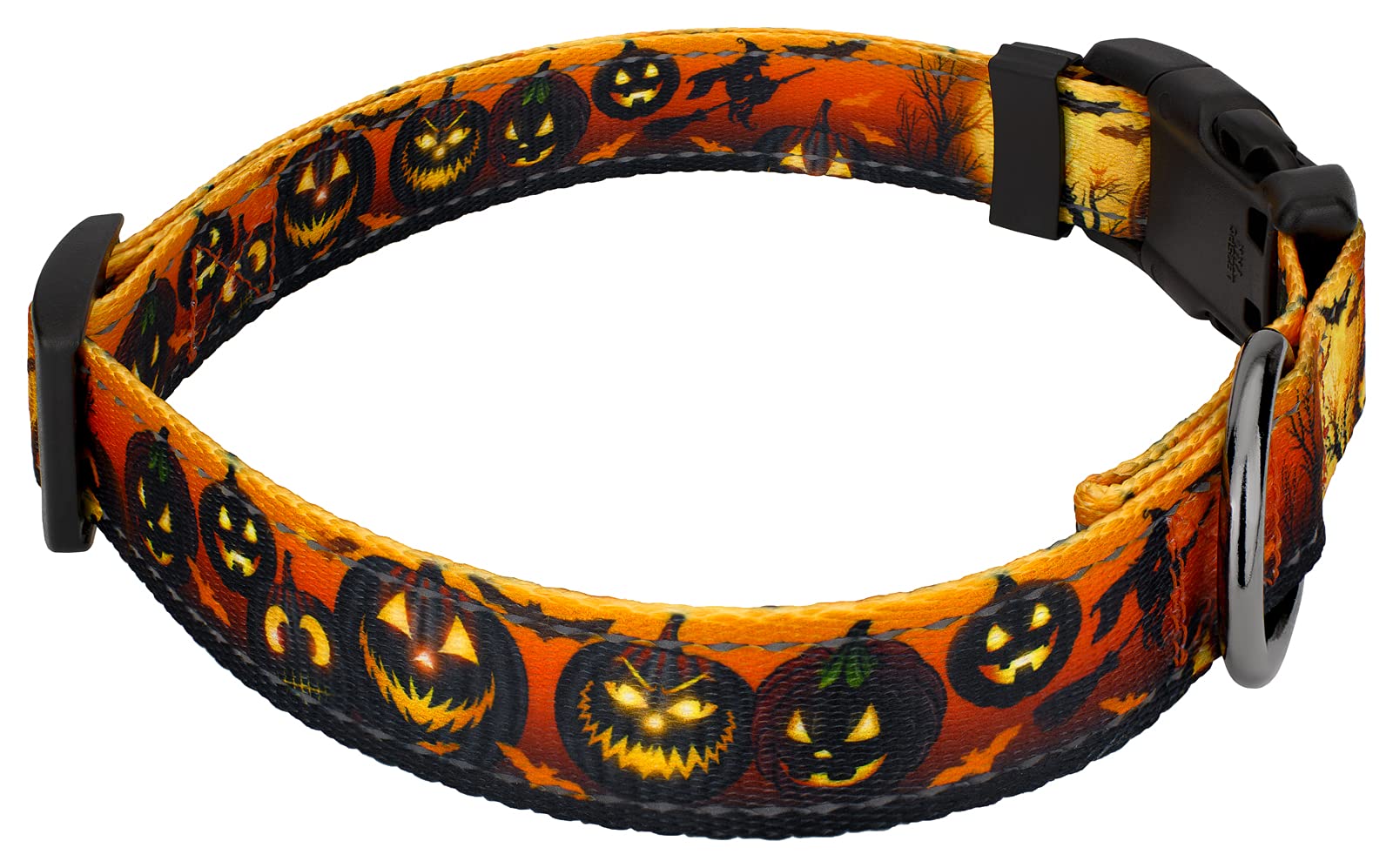 Country Brook Petz - Gunmetal Deluxe Midnight Fright Reflective Dog Collar Collection Featuring Night Safe Designs (1 Inch, Medi