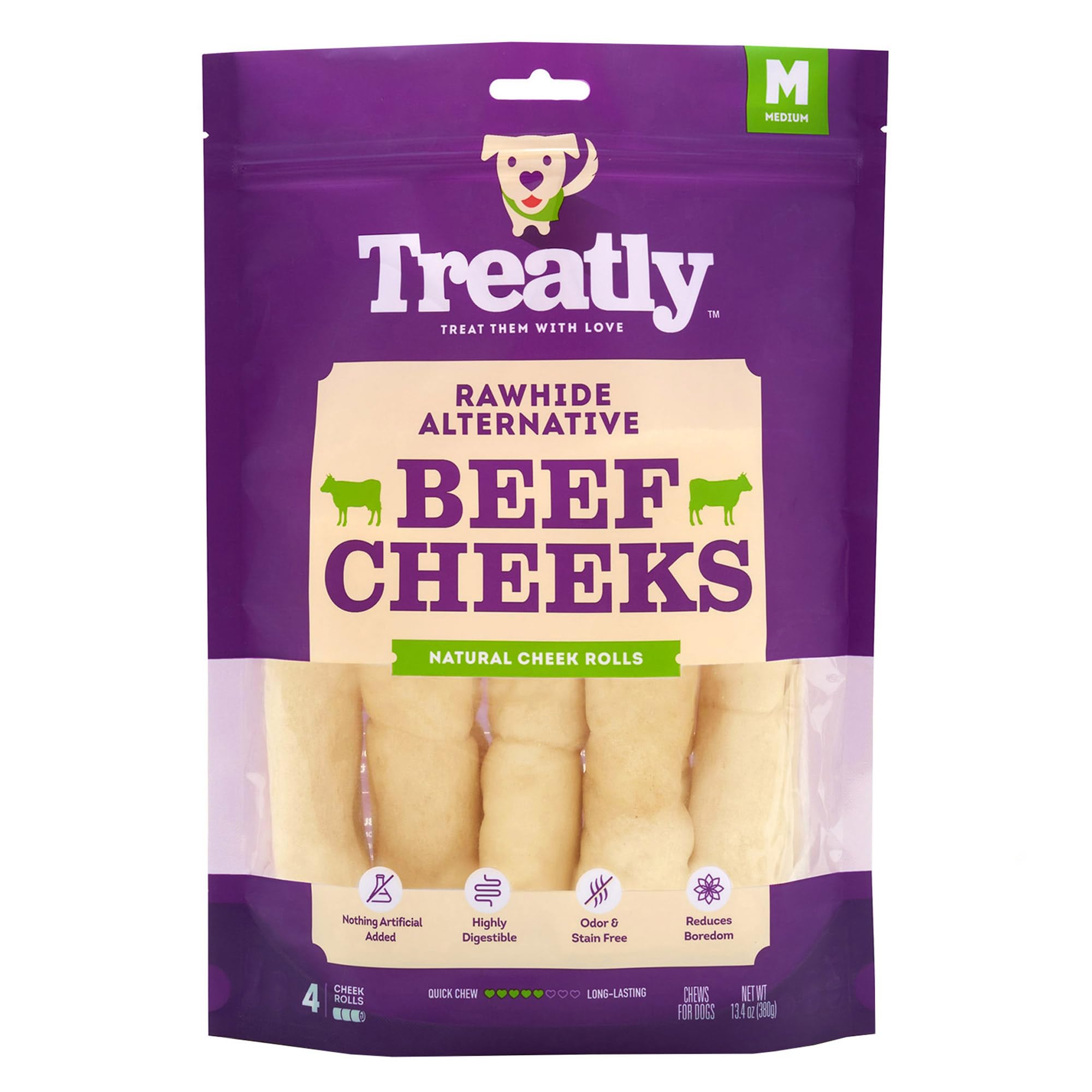 Treatly Cowcheek Rolls 4 Dog Chew Treats - Natural Flavor, 6 Count/1 Pack