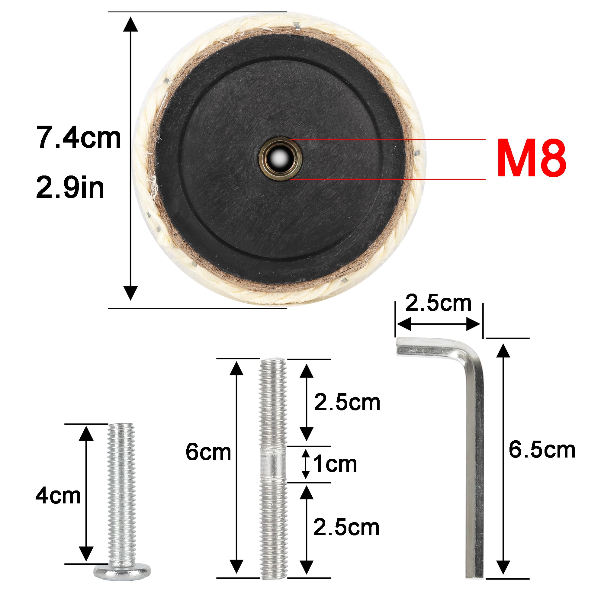 Neumiharo 4 Pcs 2.9In 7.4Cm Diameter Cat Tree Scratching Post Sisal Replacement Pole Parts (M8, 13.8In/35Cm)