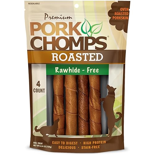 Pork Chomps Roasted Pork Skin Dog Chews, 6-Inch Twists, 4 Count
