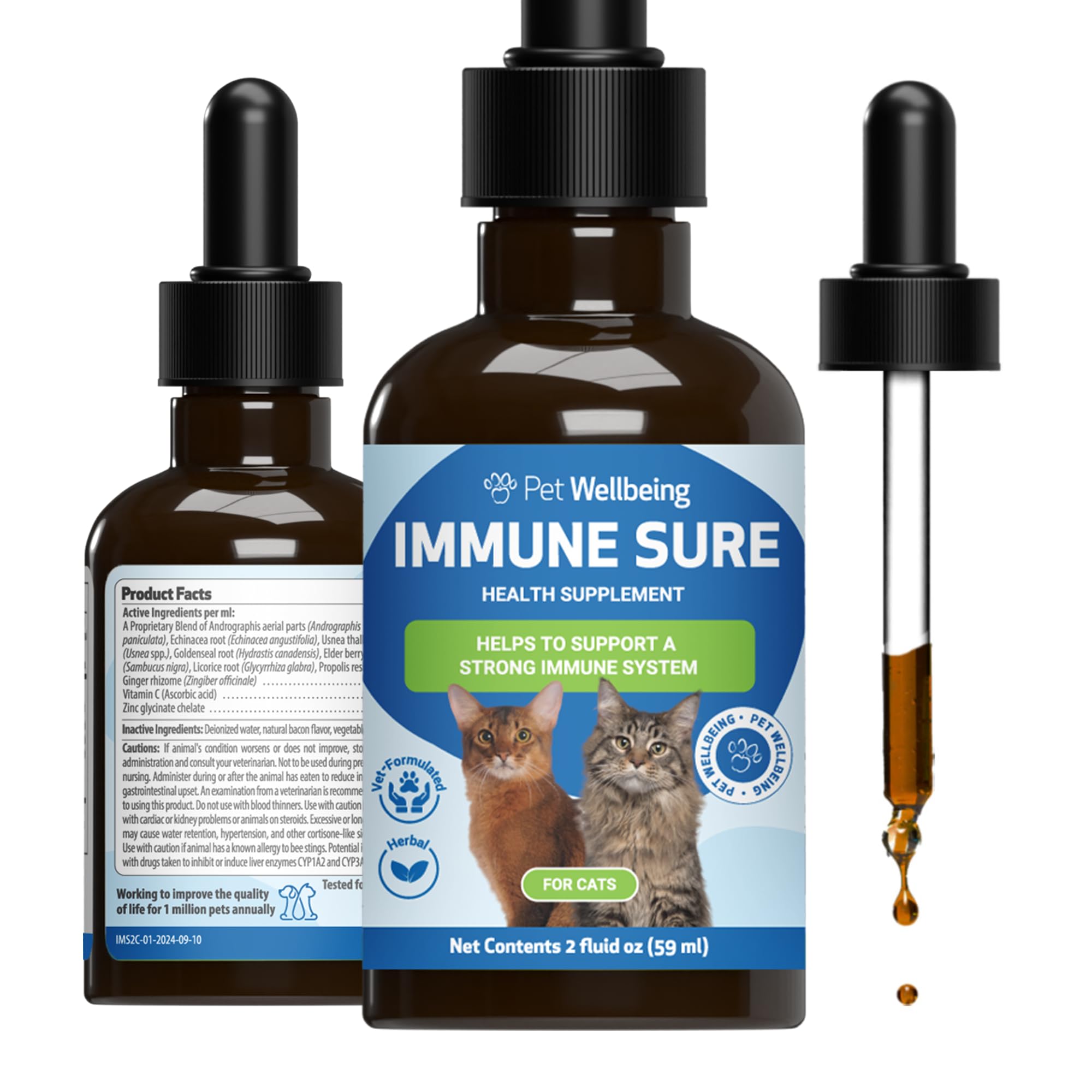 Pet Wellbeing Immune Sure for Cats - Supports Normal Immune Defenses, Gut Flora Balance, Andrographis, Echinacea, Vitamin C, Zin