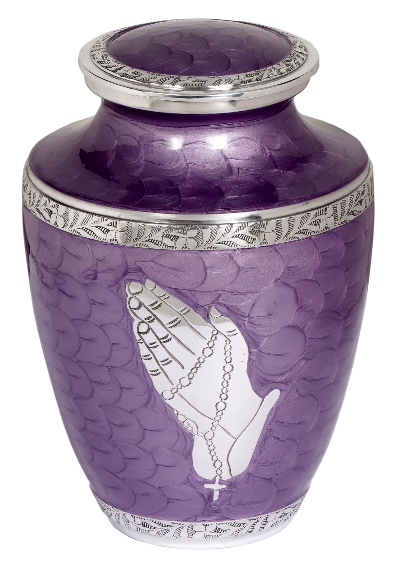 Bold & Divine™ Praying Hand Large Adult Urn For Human Ashes |A Simple Elegant, Handcrafted And Minimalistic Resting Place For Your Loved One - With Beautiful Velvet Bag - Purple
