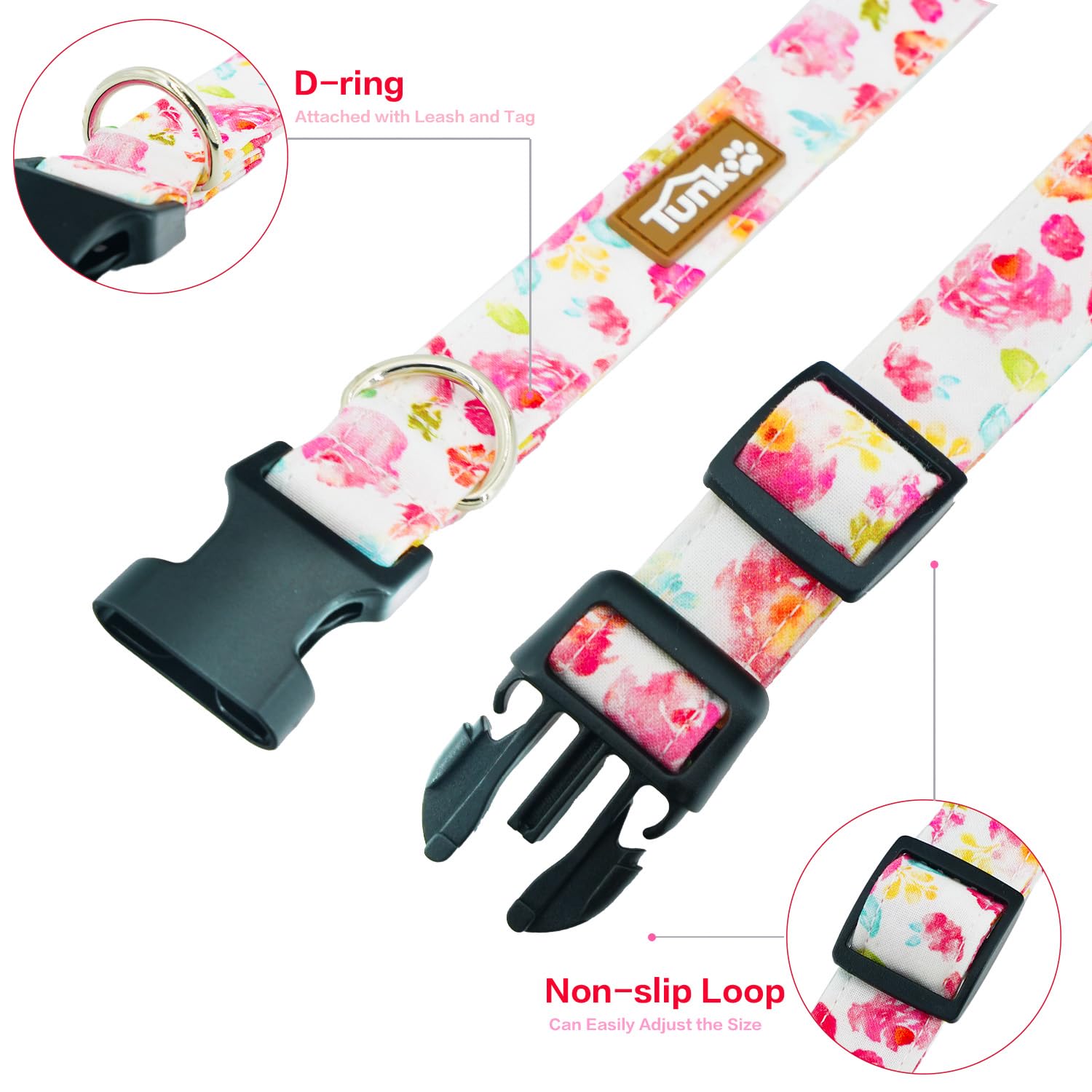 Tunkoo Flower Dog Collar, Cute Adjustable Premium Cotton Collar Durable Plastic Buckle For Small Medium Large Boys Girls Dogs, L