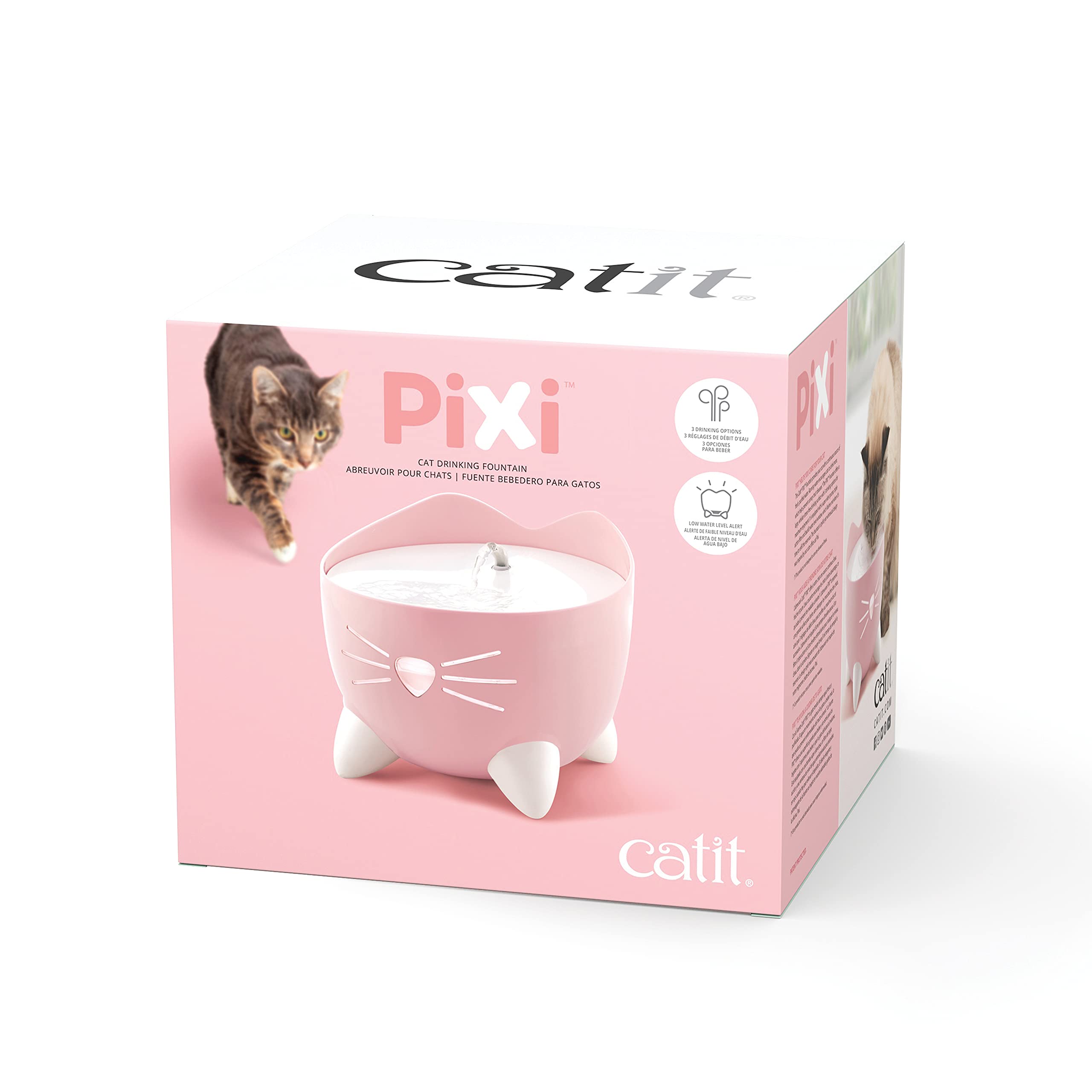 Catit Pixi Drinking Fountain - Cat Water Fountain With Triple Filter And Ergonomic Drinking Options, Pink