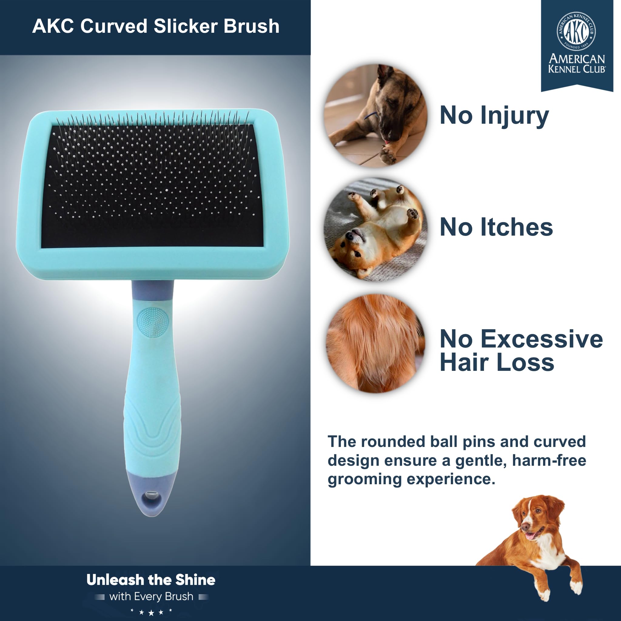 American Kennel Club Akc Deshedding Slicker Brush With Coated Tips For Dogs And Cats, Skin-Friendly Grooming And Deshedding Brus
