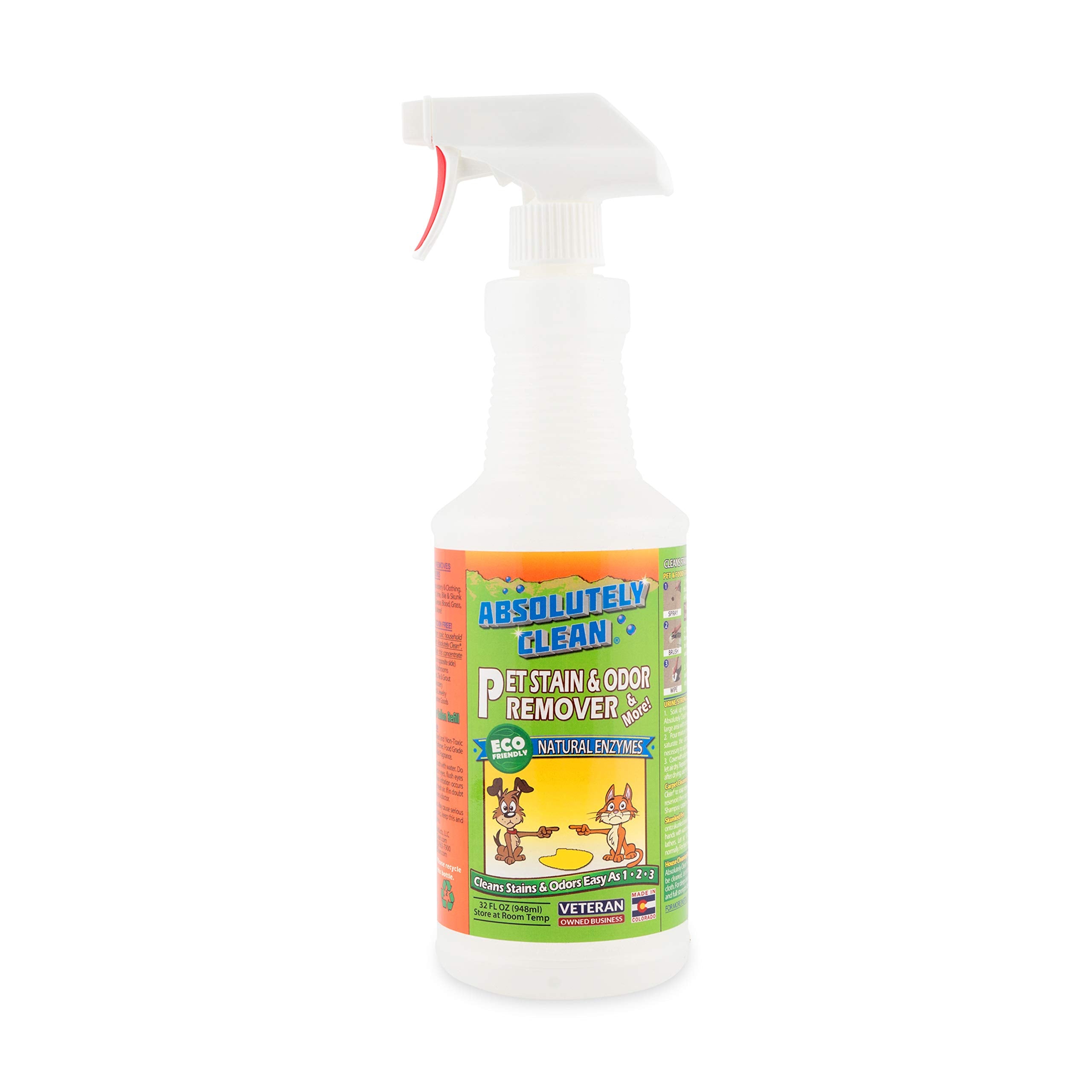 Absolutely Clean Amazing Pet Odor Eliminator for Home, Professional Strength: Natural Enzymes Remove Most Stains in 60 Seconds -