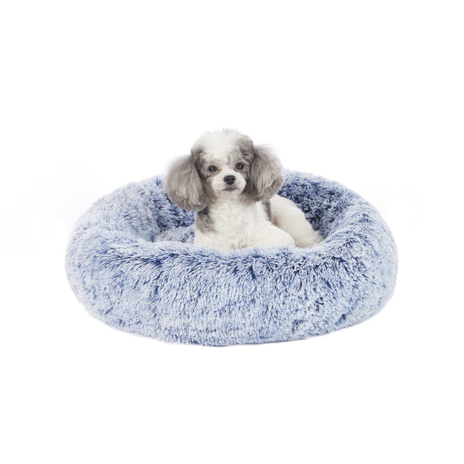 Bedfolks Calming Donut Dog Bed, 23 Inches Round Fluffy Dog Beds For Small Dogs, Machine Washable Anti-Anxiety Plush Puppy Bed(Na