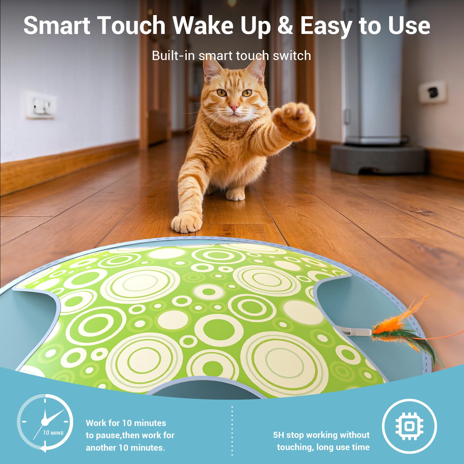 WAKHJAKT Interactive Cat Toy, 2-in-1 Automatic Cat Toys with Hide/Seek Mode, Moving Concealed Feathers, Two Speed Adjustable & S