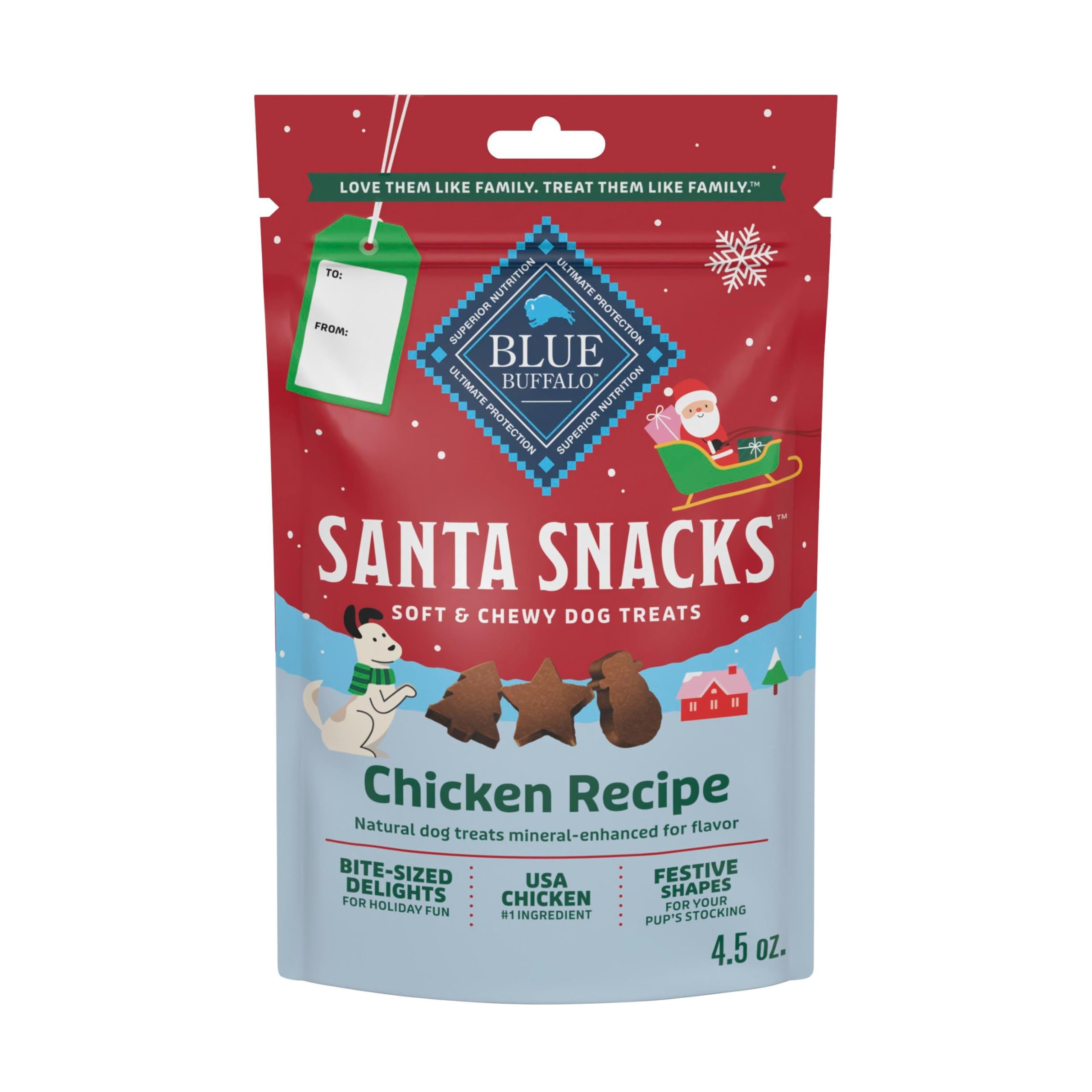 Blue Buffalo Santa Snacks Soft-Moist Dog Bits for Training, Chicken, 4.5-oz Bag