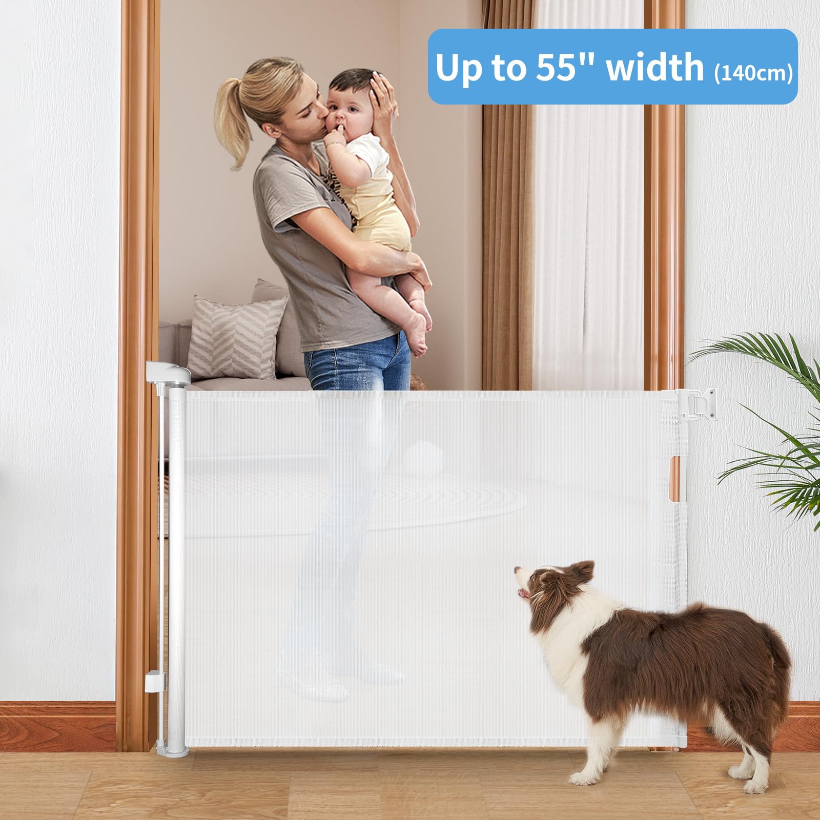 Veraste Retractable Baby Gate,Mesh Baby Gate or Mesh Dog Gate,33'' Tall,Extends up to 55'' Wide,Child Safety Gate for Doorways,