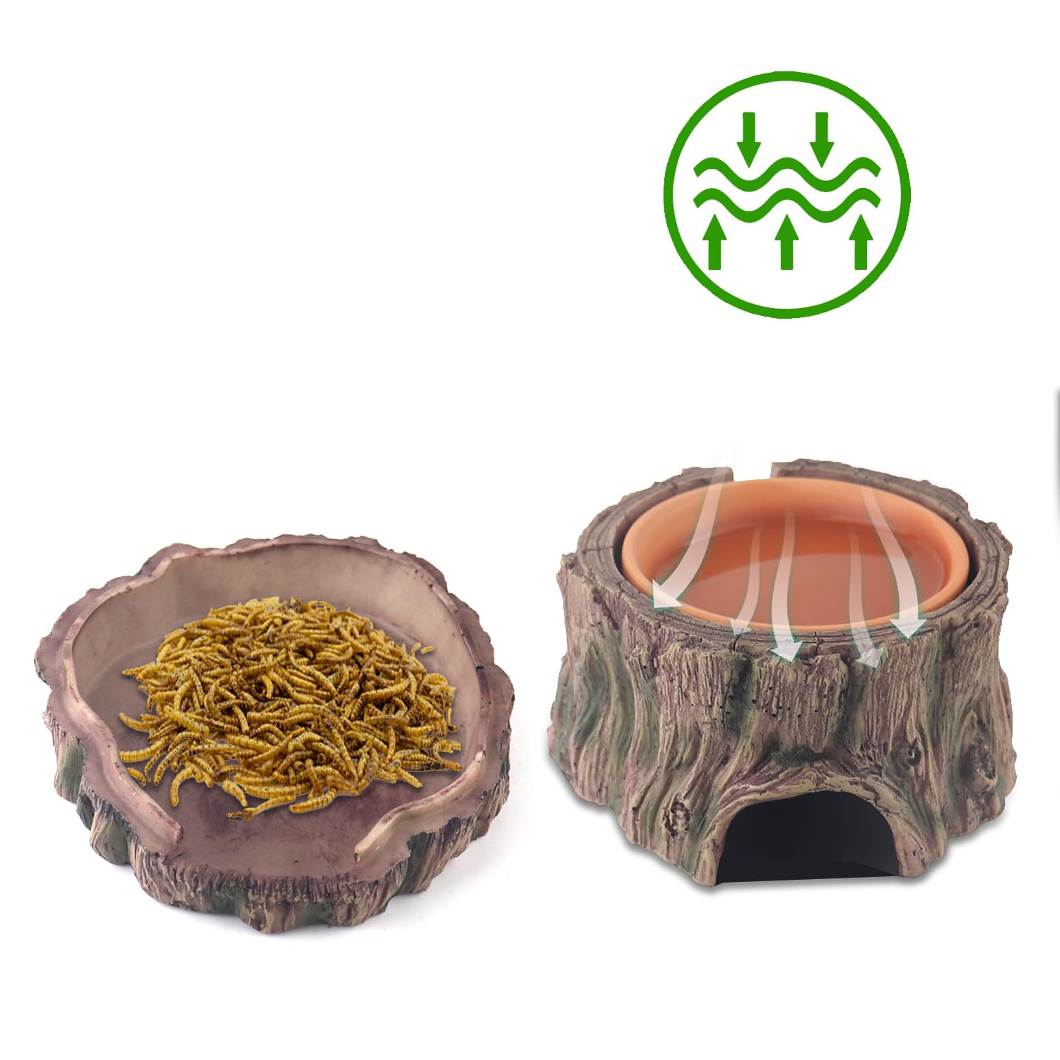 SORWATEE 3 in 1 Reptile Hide Cave with Humidifying Basin & Detachable Base, Terrarium Tank Decor Moisture Keeping Hideout Cave f