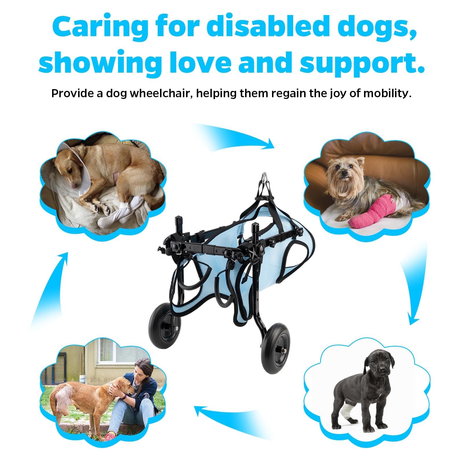 New Adjustable Small Dog Wheelchair for Back Legs, Walking Pets Dogs Wheelchairs,Doggy Wheelchair with Disabled Hind Legs, Mobil