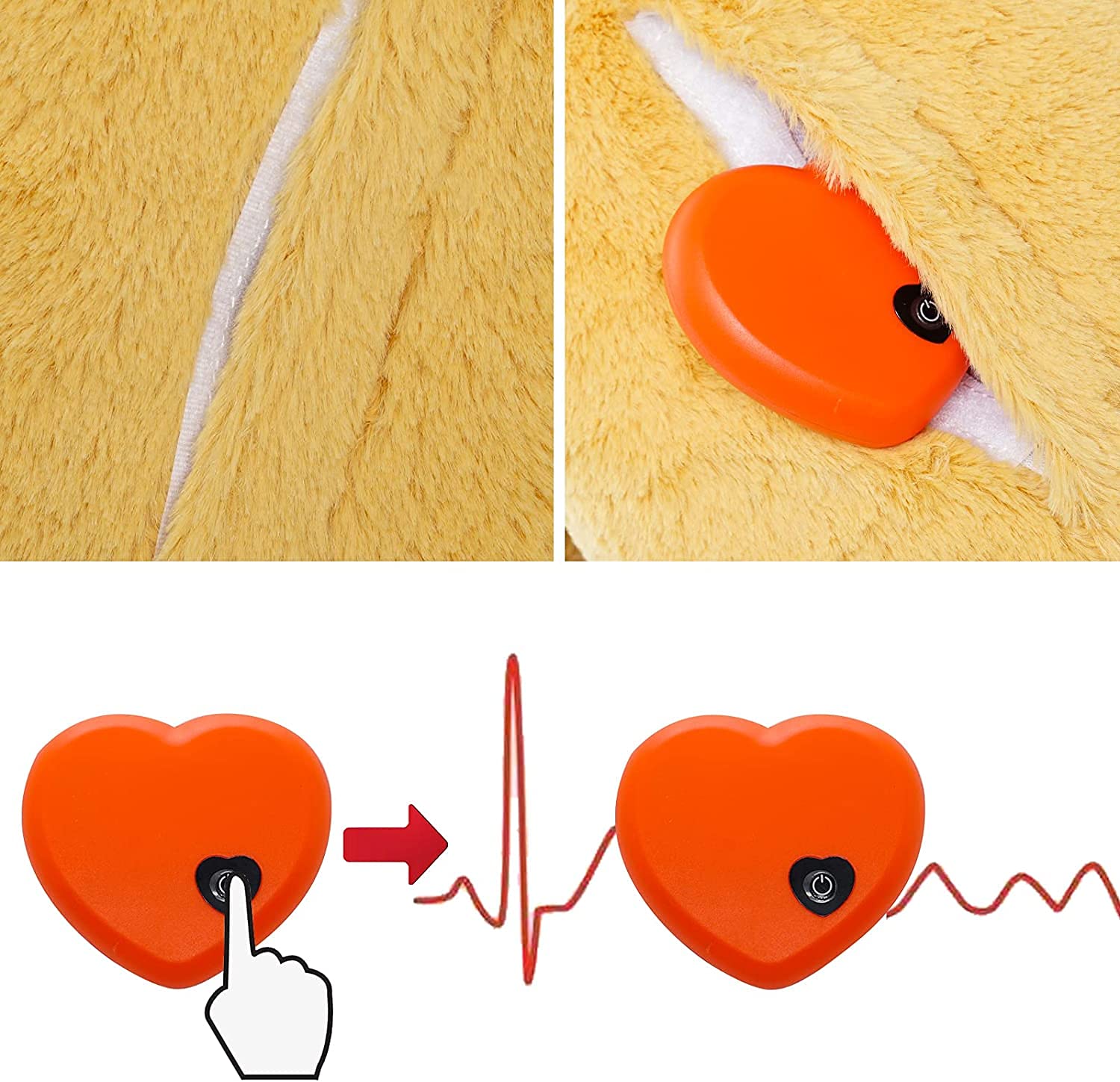 Honourhope Dog Heartbeat Toy (Dog Yellow, Medium) - Plush Pet Calming Toy With Simulated Heartbeat And Heat For Anxiety Relief,