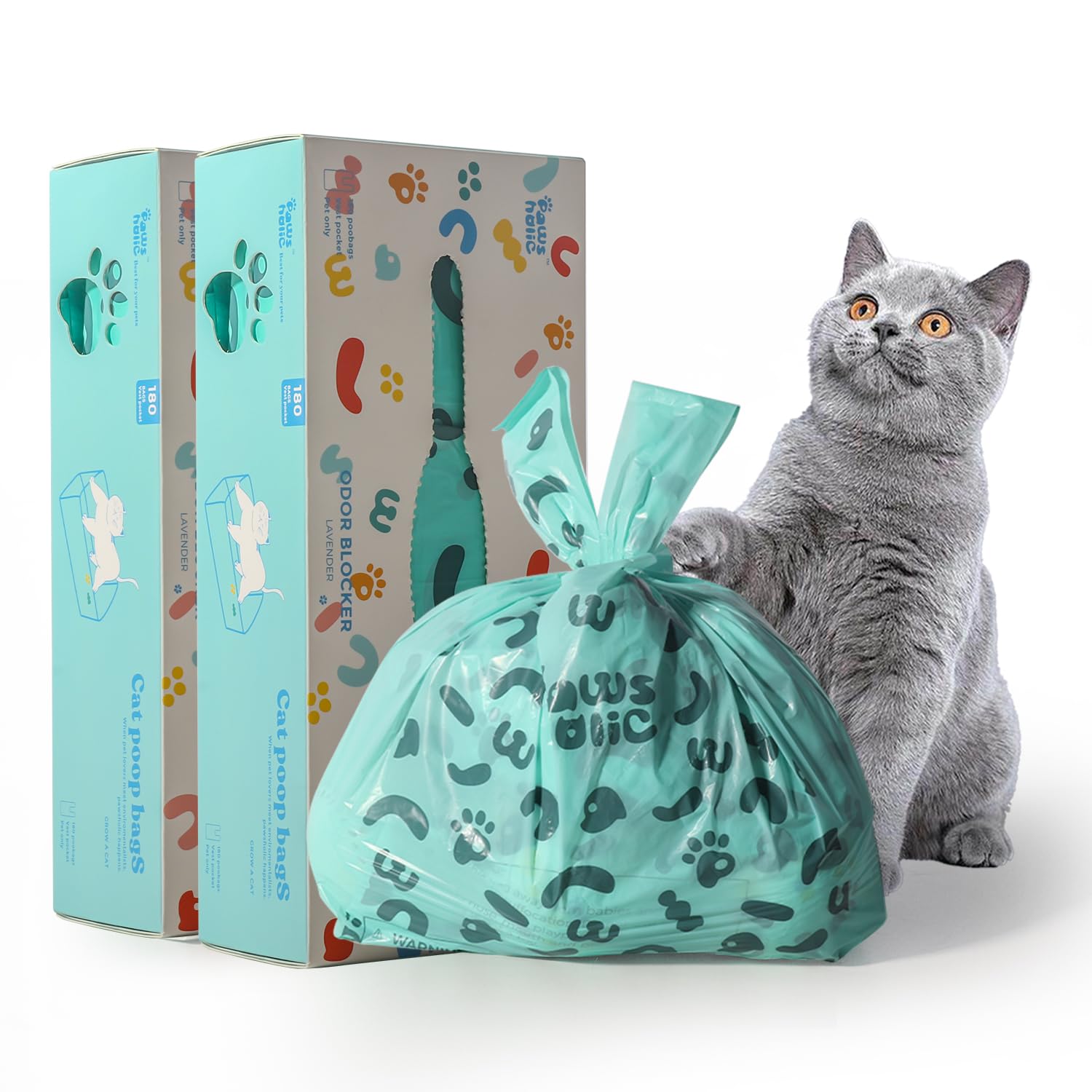 Cat Poop Bags - Pawsholic Cat Litter Bags With Handle,Cornstarch Based Leak Proof Disposal Eco Friendly Poop Pick Up Bag (360Pcs