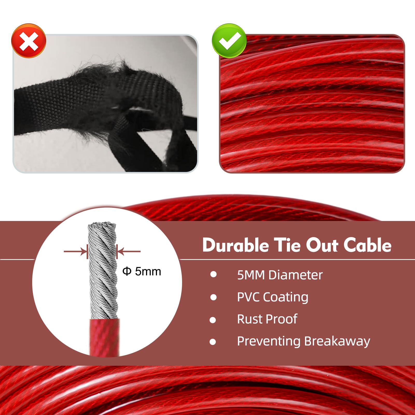 Luffwell Dog Runner - 50Ft Long Lead With 10Ft Shock Absorption For Small, Medium & Large Dogs - Trolley System For Dogs To Run