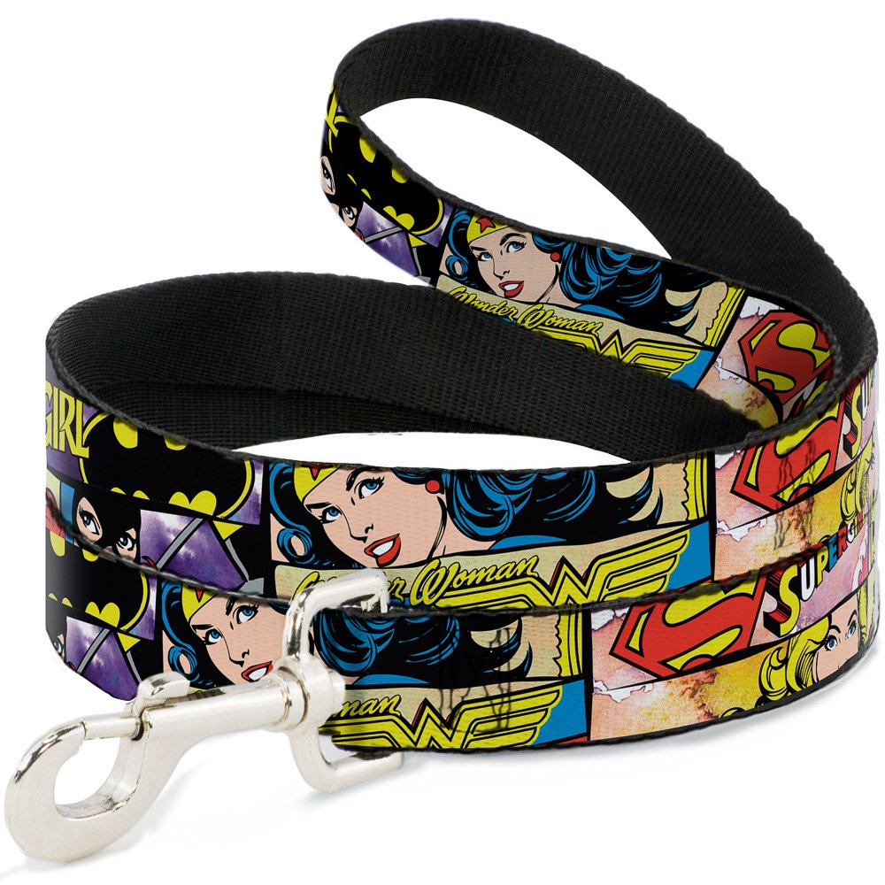 Buckle-Down Pet Leash - Superheroines Wonder Woman/Supergirl/Batgirl - 4 Feet Long - 1.5' Wide