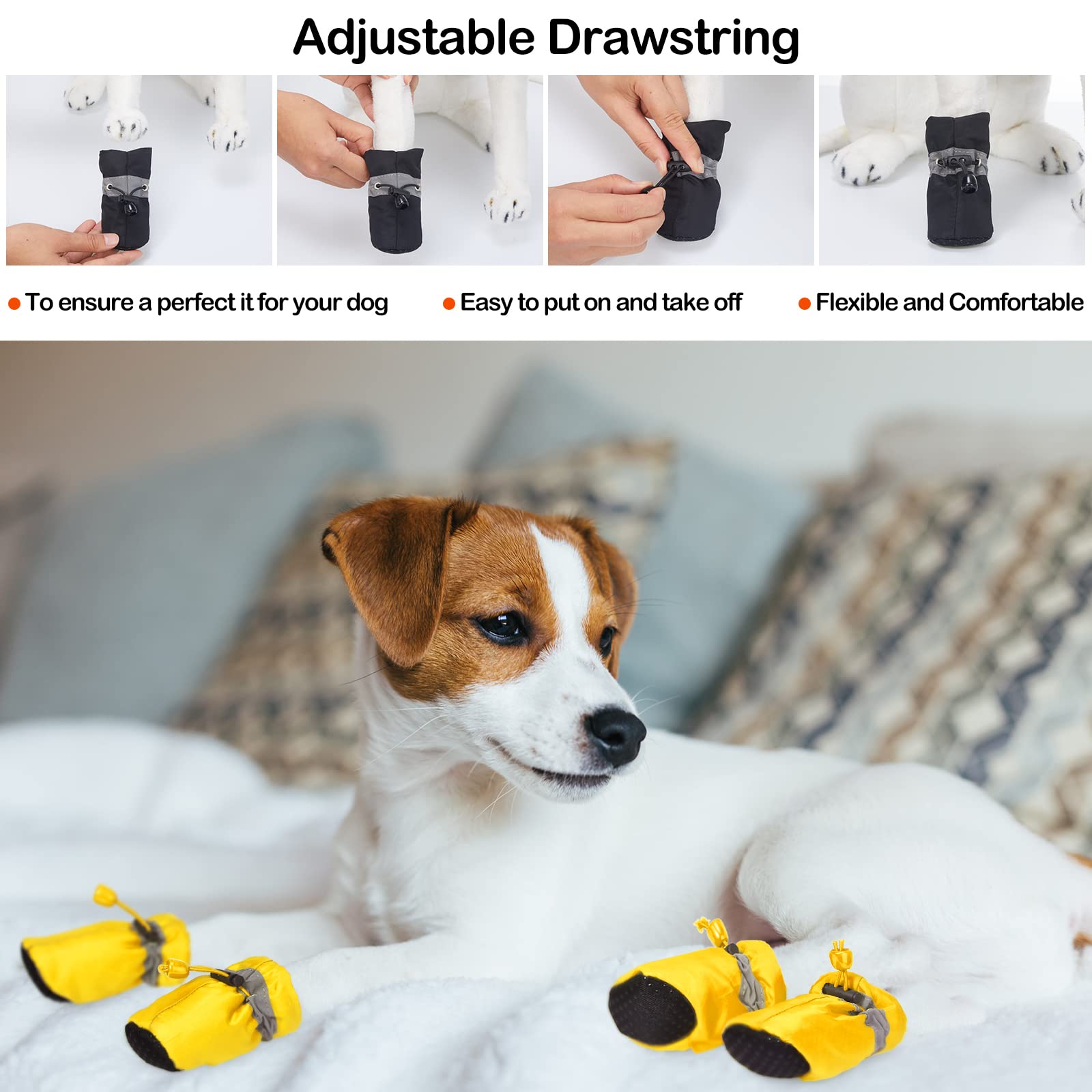 Weewooday 4 Sets 16 Pieces Waterproof Dog Shoes Rain Snow Boots Paw Protectors Breathable Dogs Winter Boots Anti Slip Sock Shoes