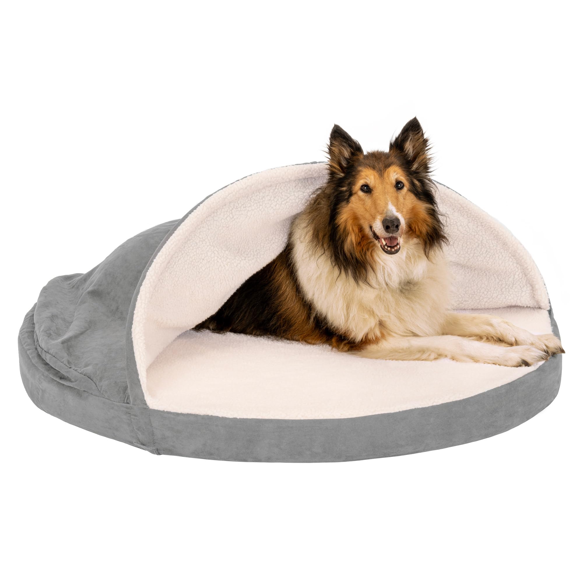 Furhaven 44 Round Cooling Gel Dog Bed for Large Dogs w/ Removable Washable Cover, For Dogs Up to 80 lbs - Sherpa & Suede Snugger