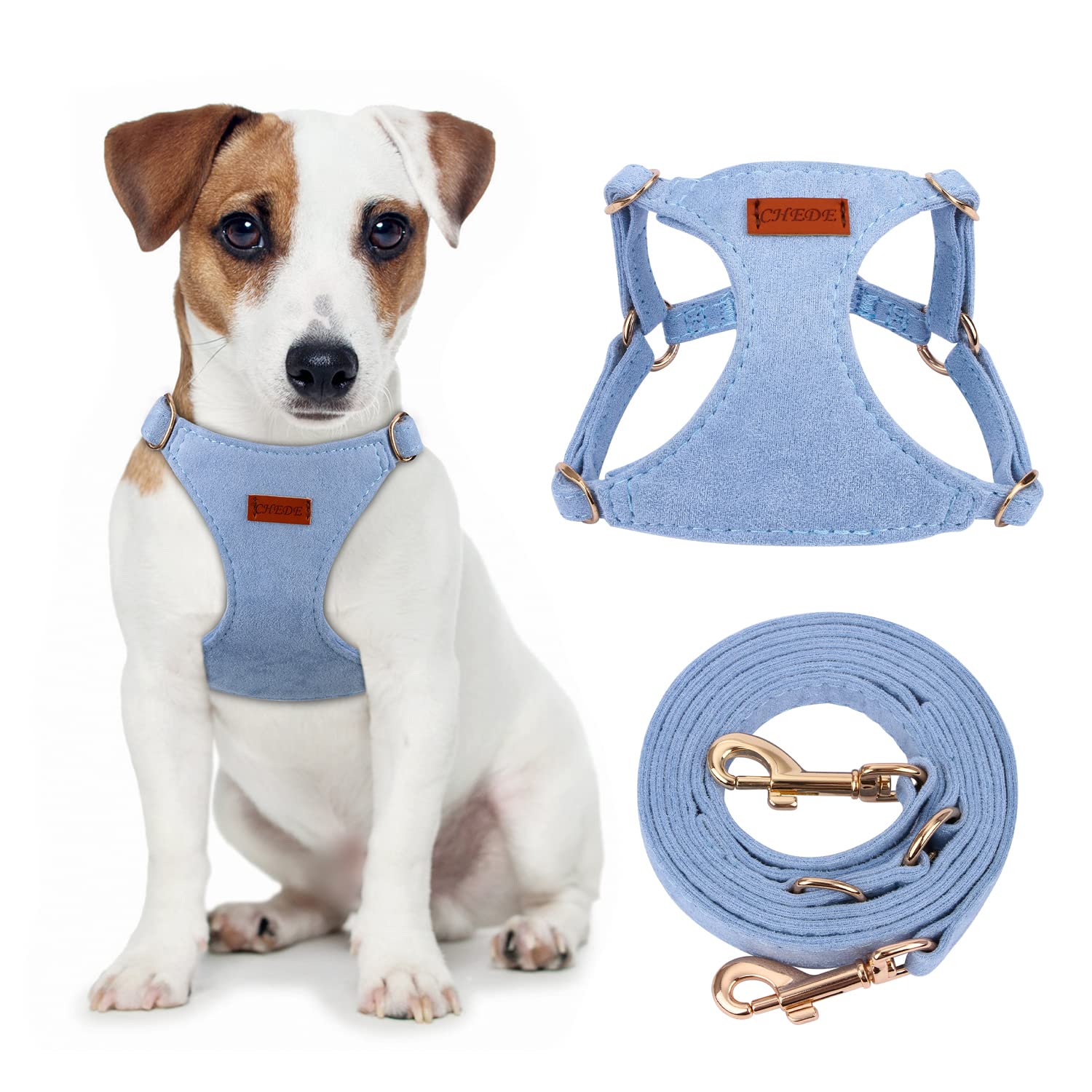 Chede No Pull Puppy Harness And Multifunction Dog Leash Set- 8 Colors Soft Adjustable No Choke Escape Proof Cute,Lightweight Pet Vest Harness For Small And Medium Dog (S, Blue)