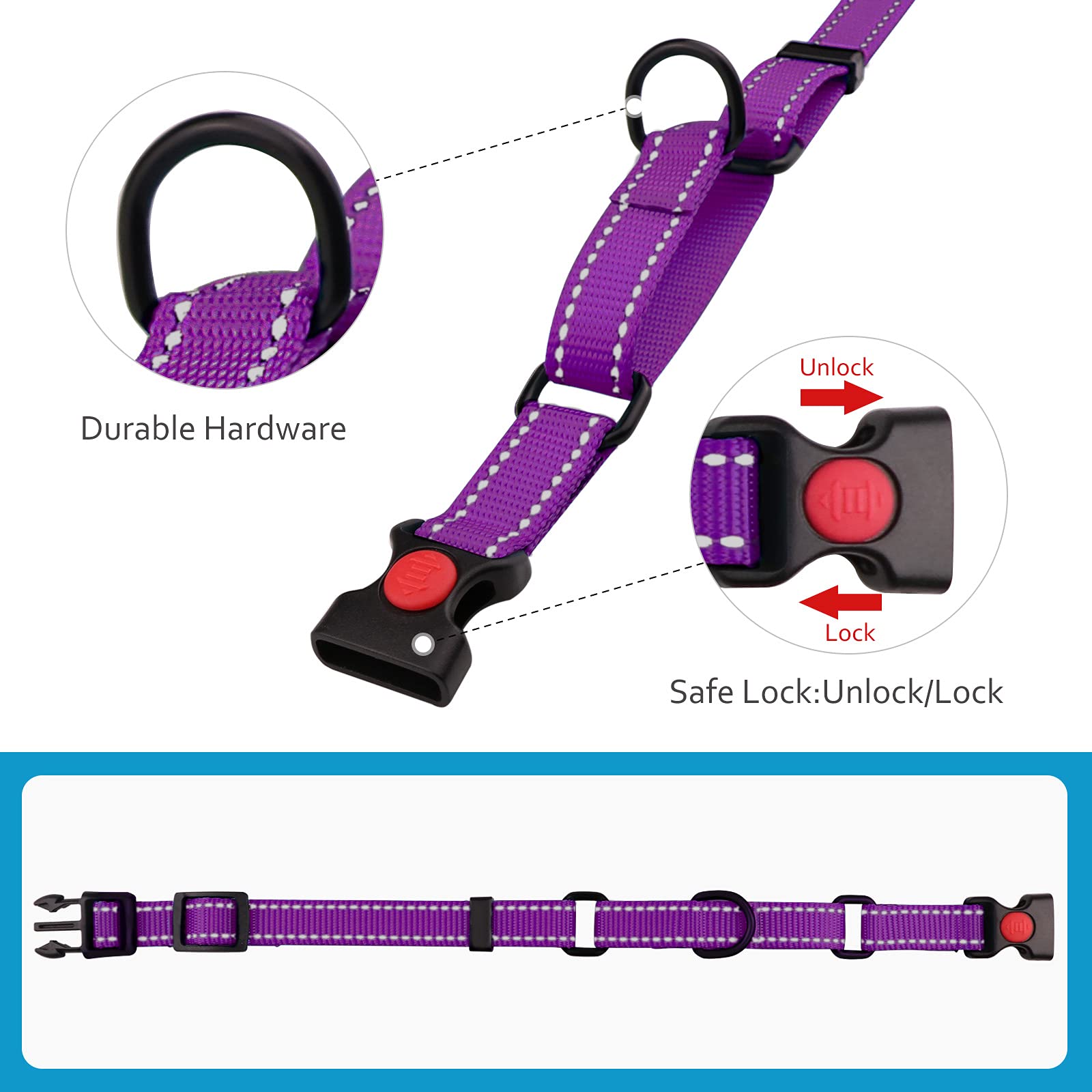Martingale Dog Collar And Leash Set Martingale Collars For Dogs Reflective Martingale Collar For Small Medium Large Dogs(Purple&
